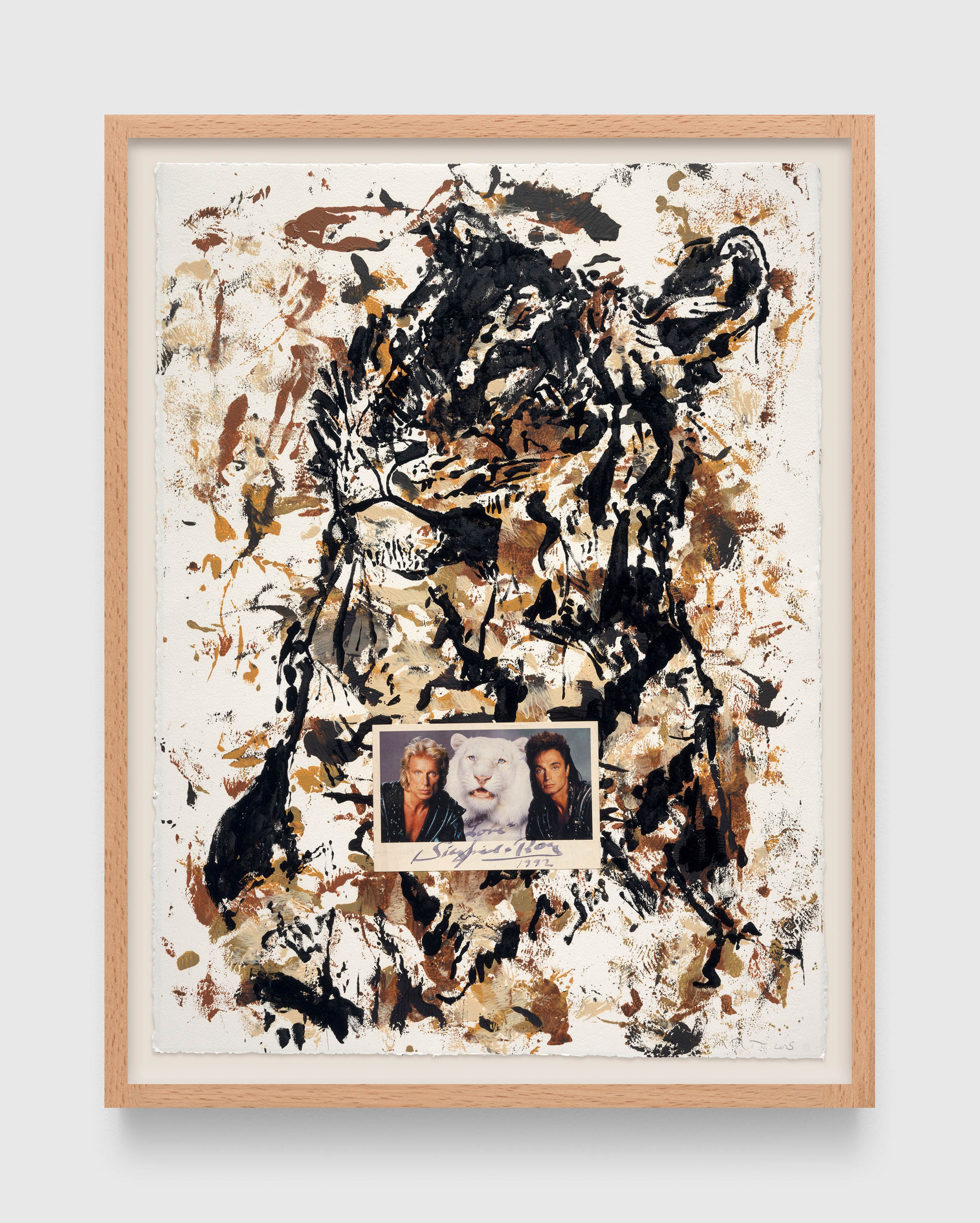 A work on paper by Nate Lowman, titled Mother with Sigfried & Roy (After Delacroix), dated 2025.