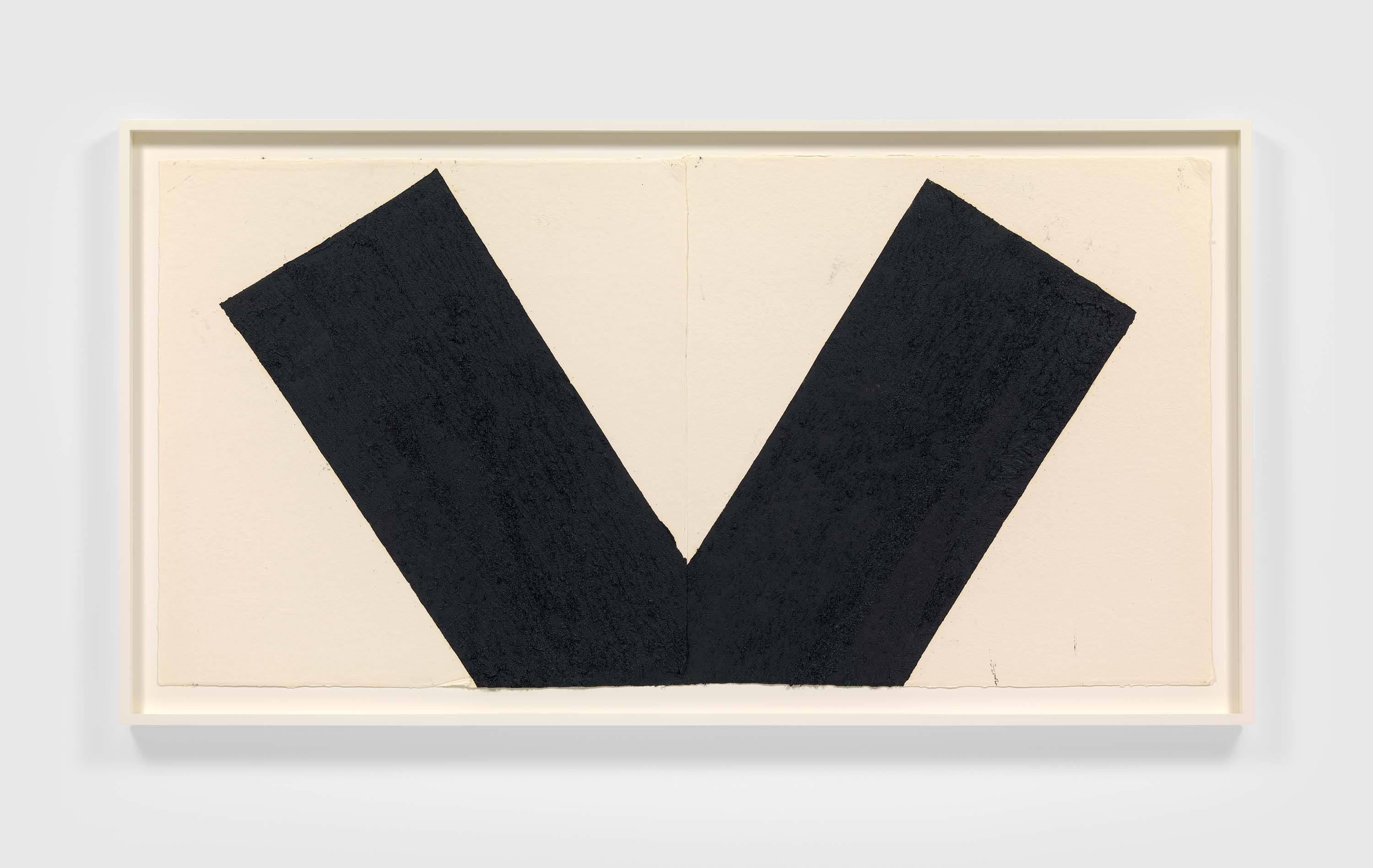 A paintstick, etching ink, and silica on two (2) sheets of handmade paper by Richard Serra, titled They Drive by Night, dated 2021.
