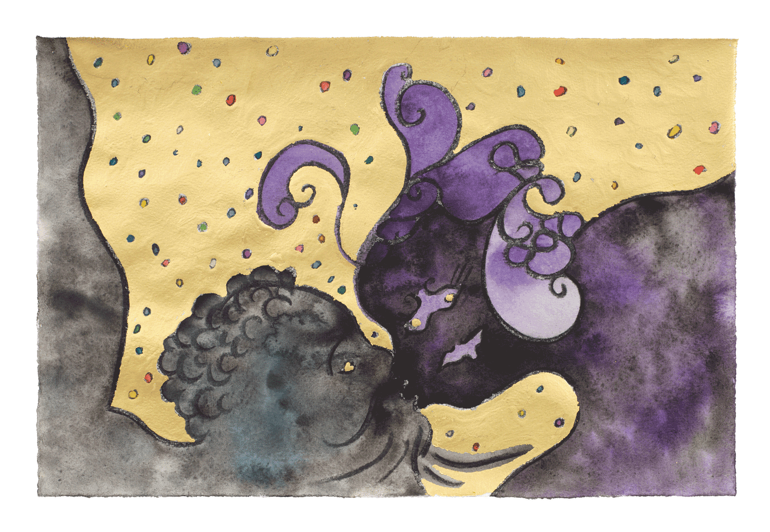 A work on paper by Chris Ofili, titled Kiss (Violet), dated 2019
