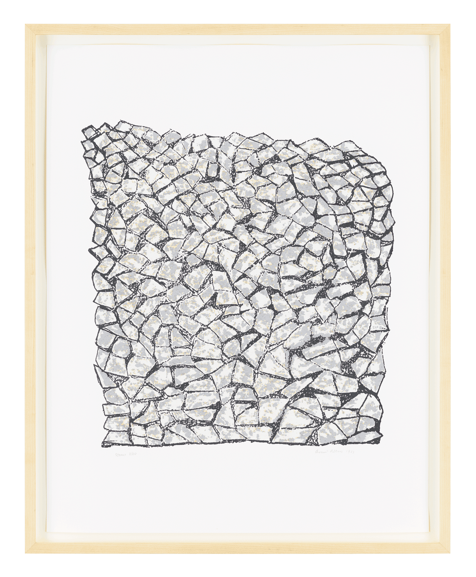 A print by Anni Albers, titled Stones, dated 1983.