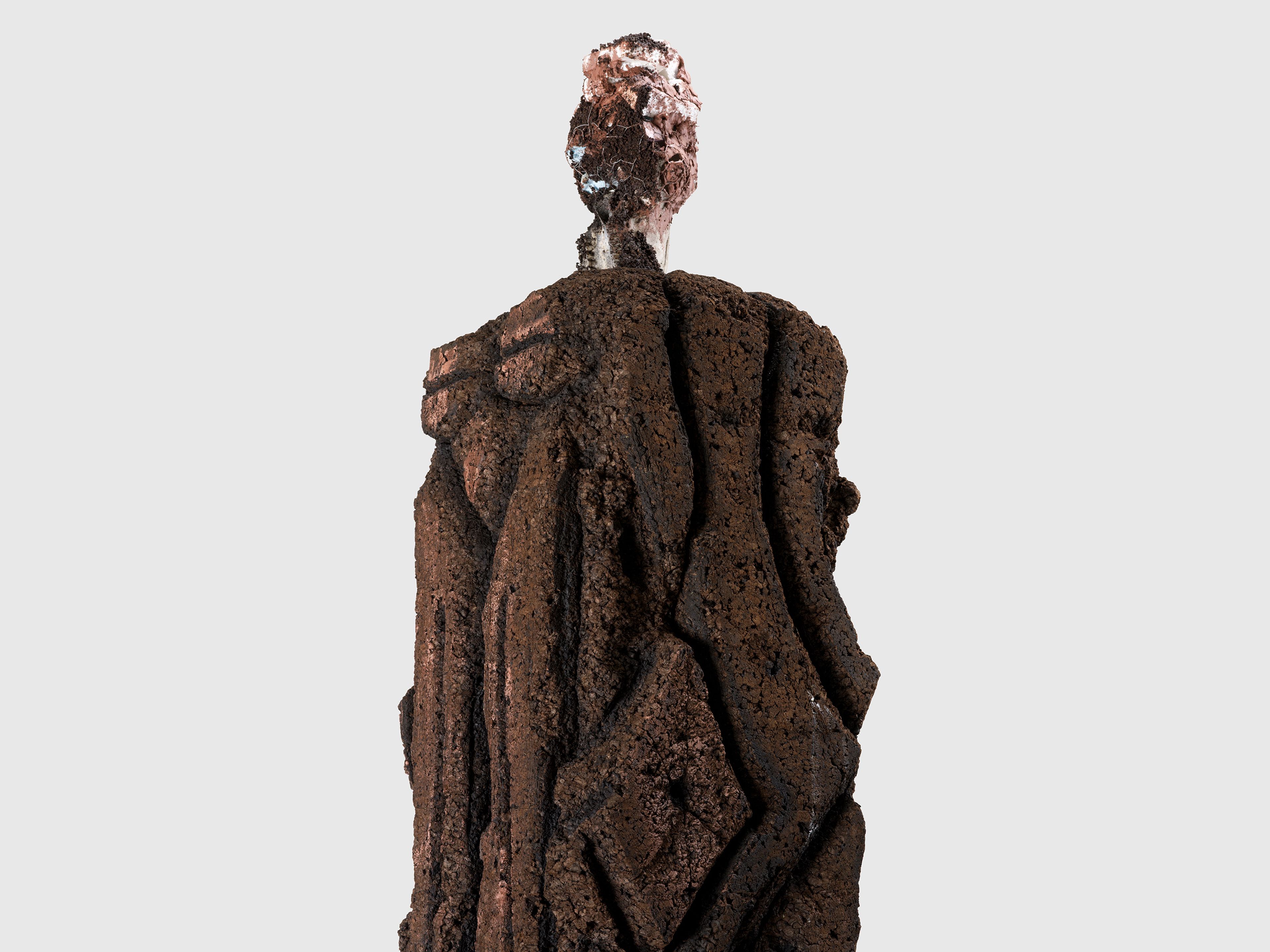 A detail from a sculpture by Huma Bhabha, titled Bleed, dated 2025.