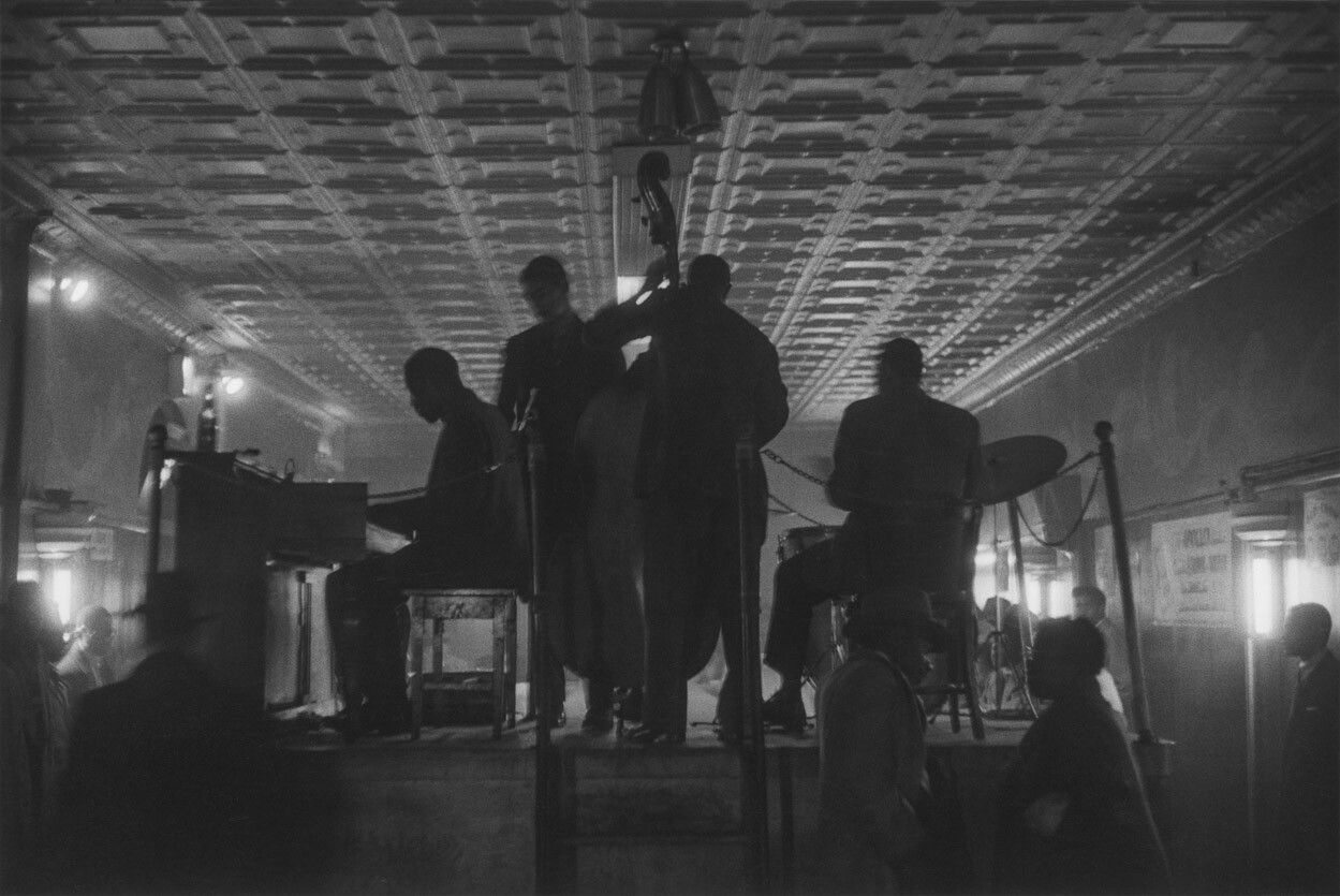 A silver gelatin print by Roy DeCarava, titled Oliver Beener Group #4, dated 1956.