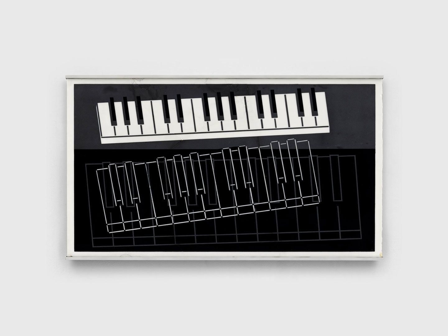 A sandblasted opaque flashed glass work by Josef Albers, titled Klaviaturen (Keyboards), dated 1932.