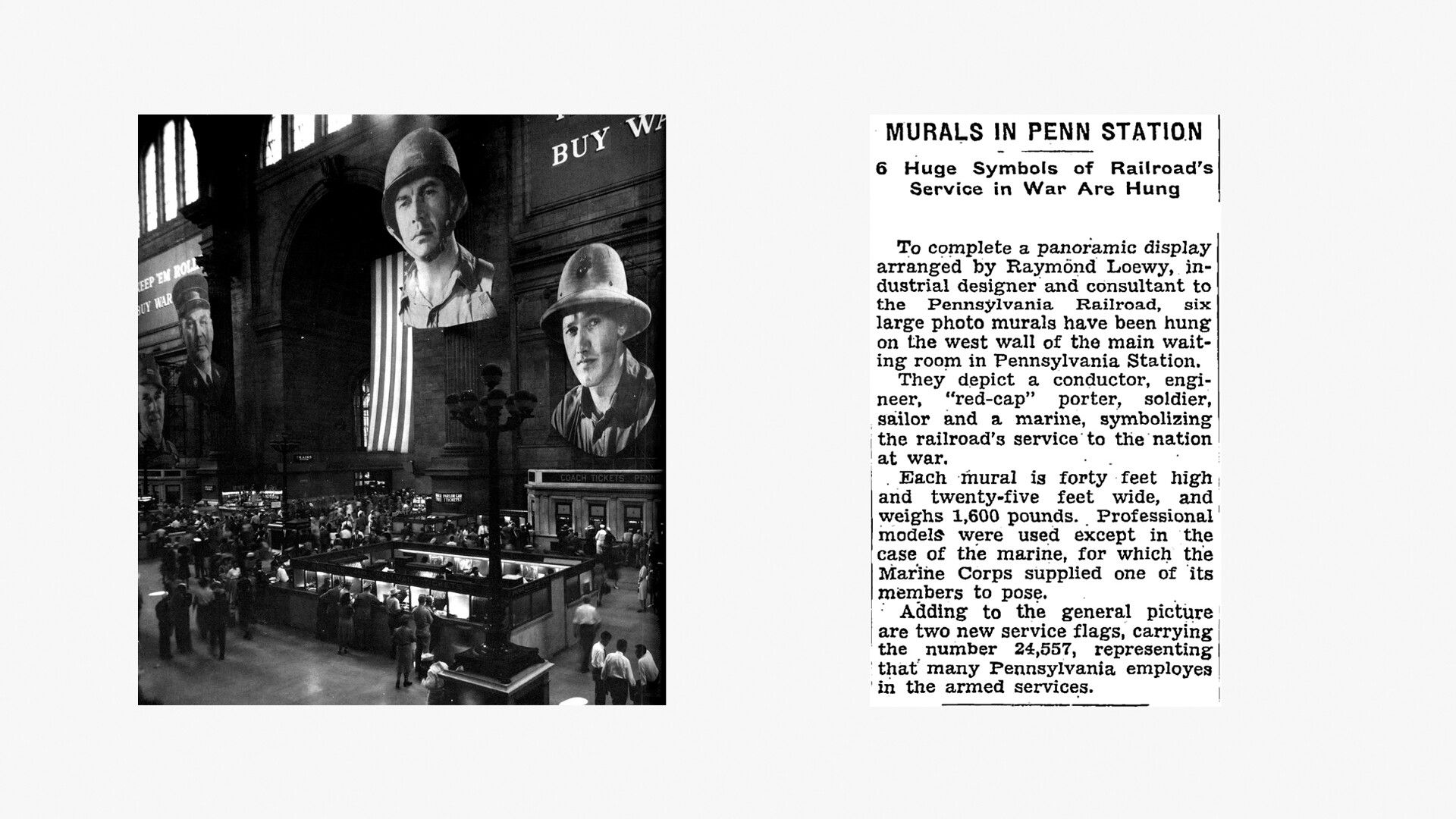 An archival image featuring WPA cutouts in Penn Station