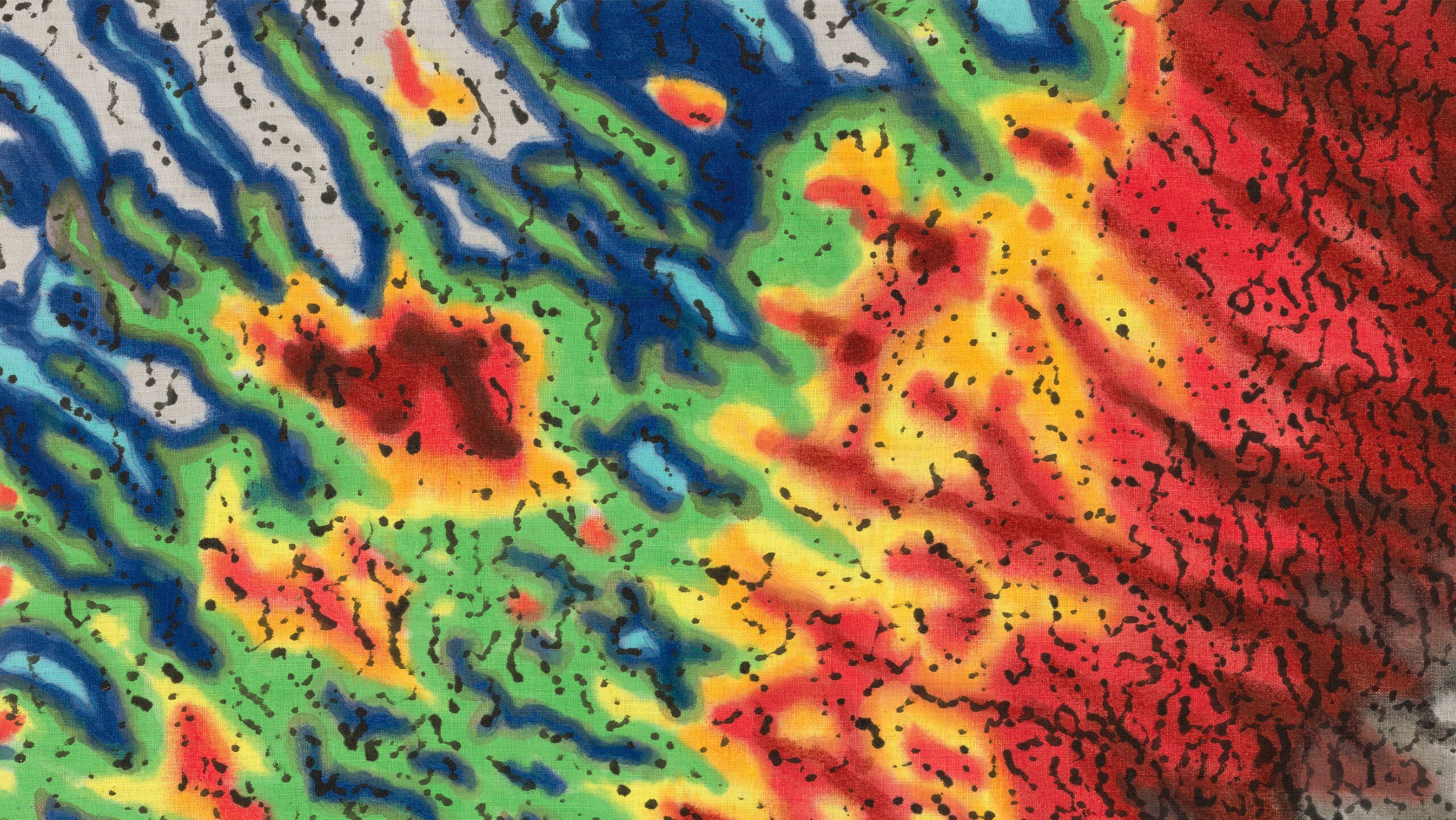 A detail of a painting by Nate Lowman titled Irma, dated 2022