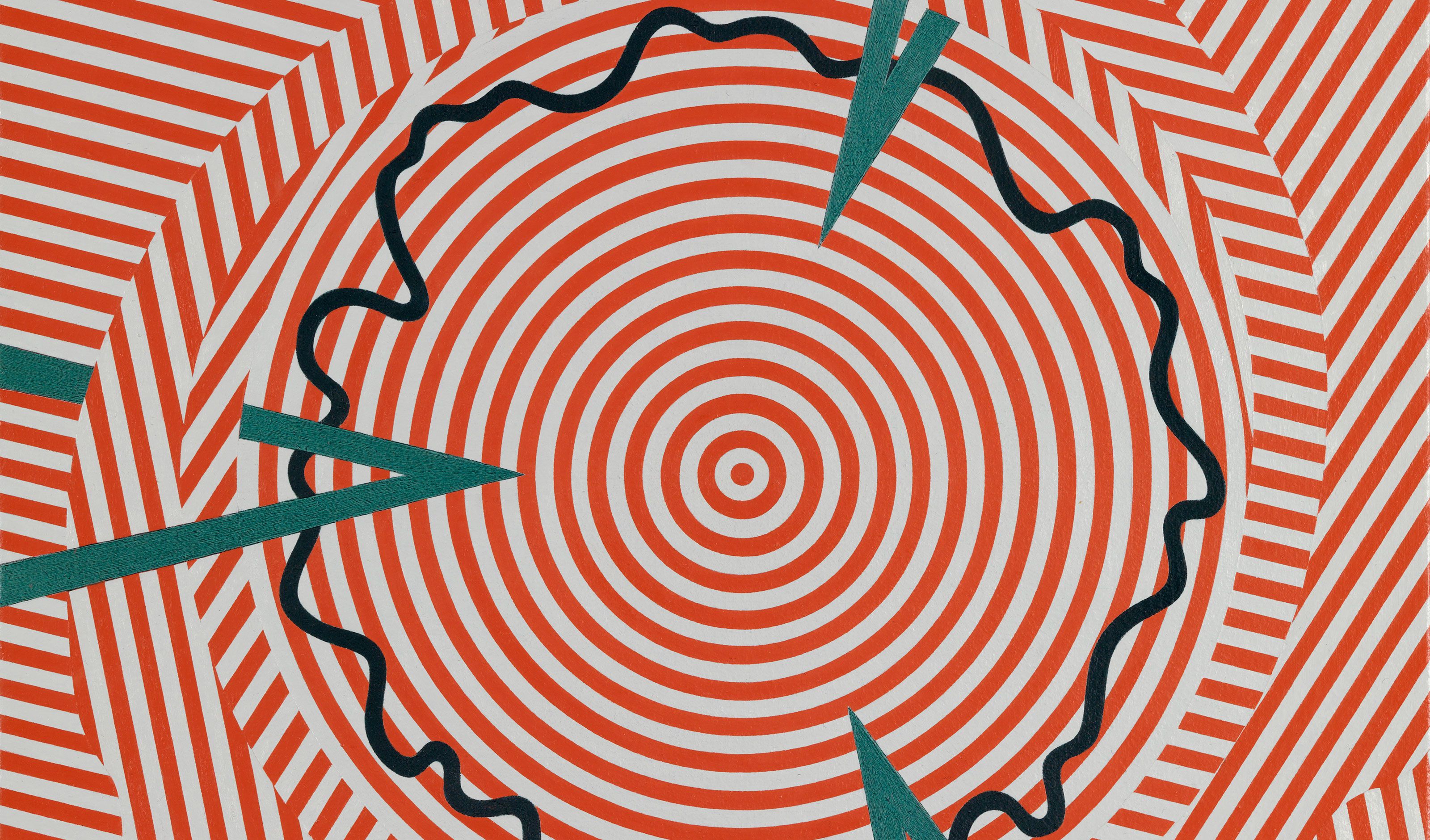 alt="Detail of a painting by Tomma Abts, titled Feio, dated 2007. "