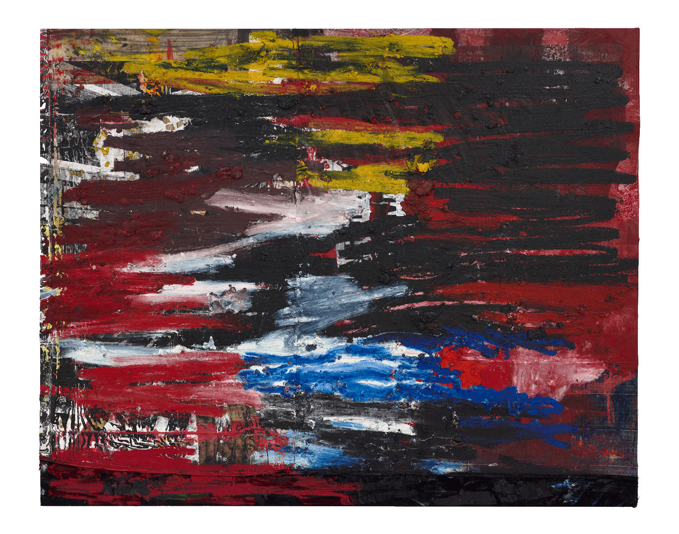 A painting by Oscar Murillo, titled (untitled) news, dated 2016 to 2019.