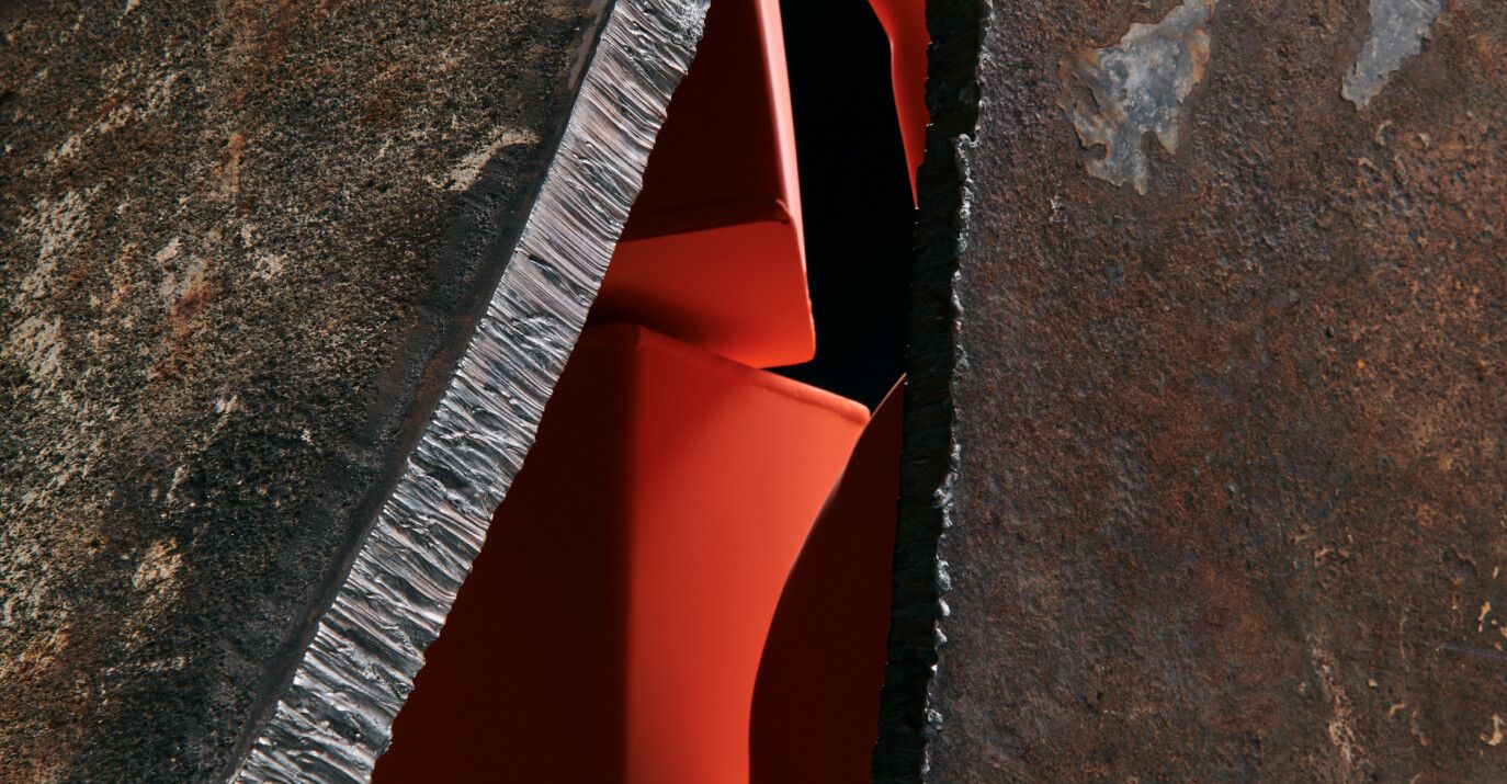 A detail from a sculpture by Carol Bove, from the artist's Chimes at Midnight series, dated 2021.