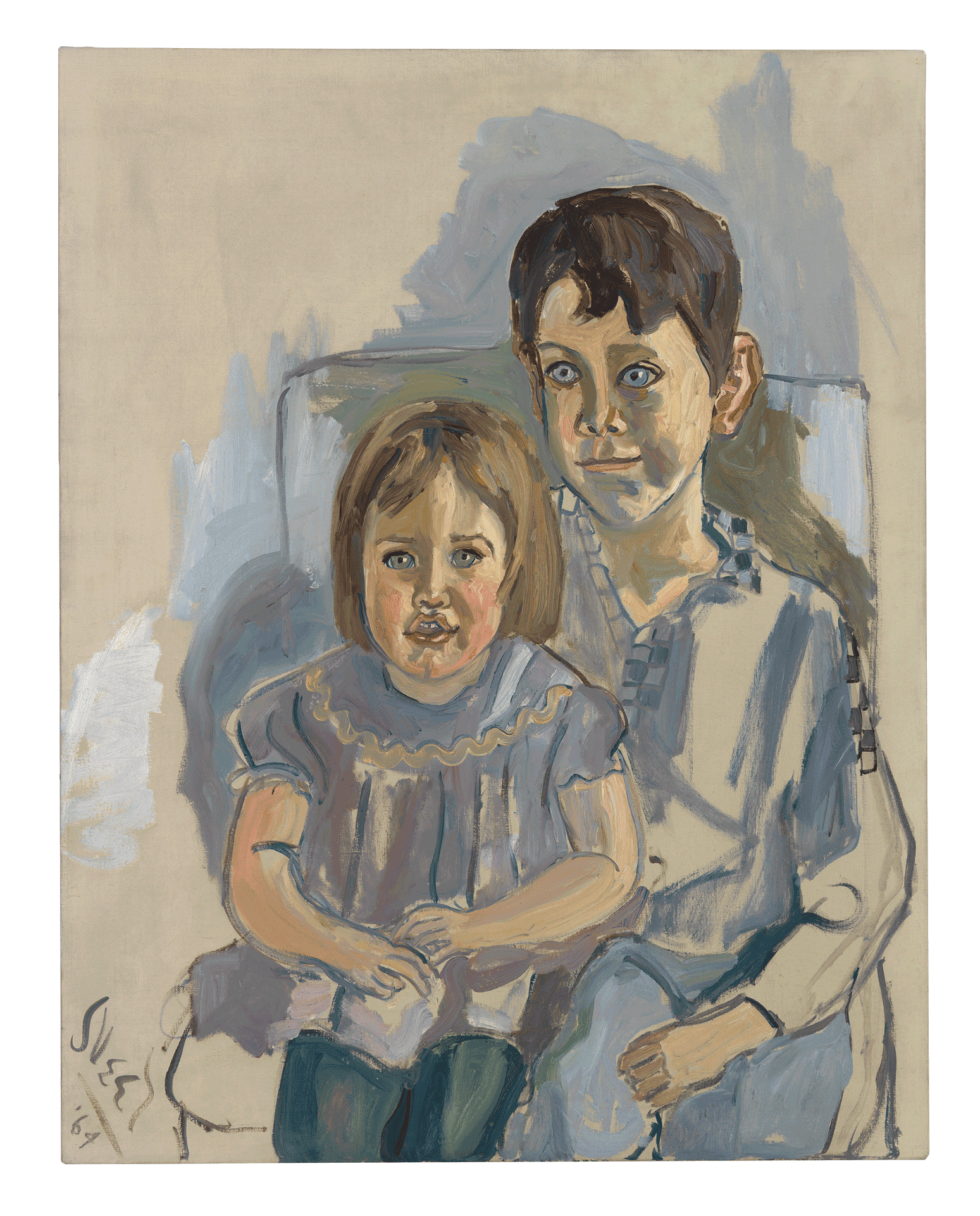 A painting by Alice Neel, titled Abe's Grandchildren, dated 1964.