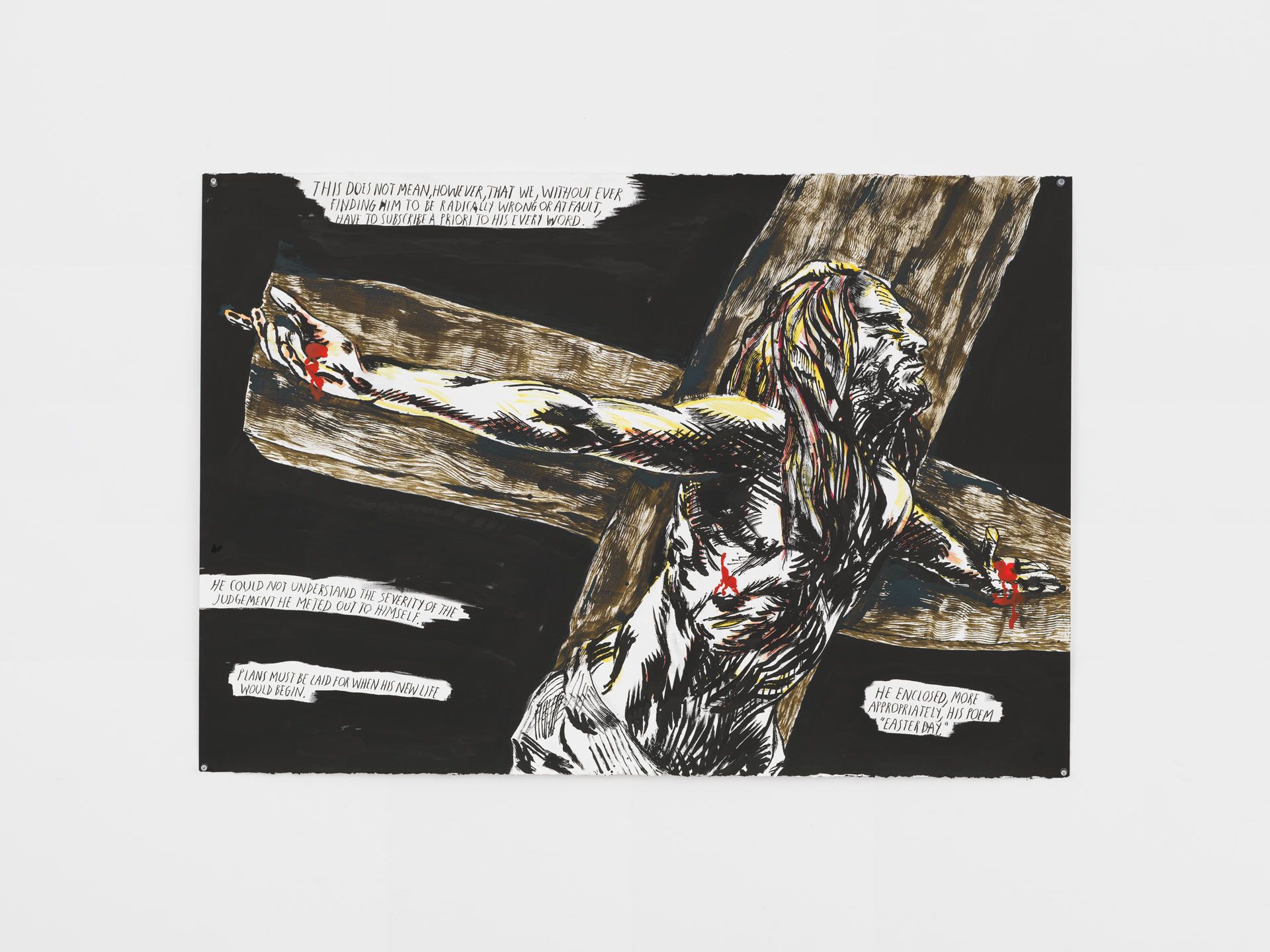 A drawing by Raymond Pettibon, titled No Title (This does not...), dated 2017.