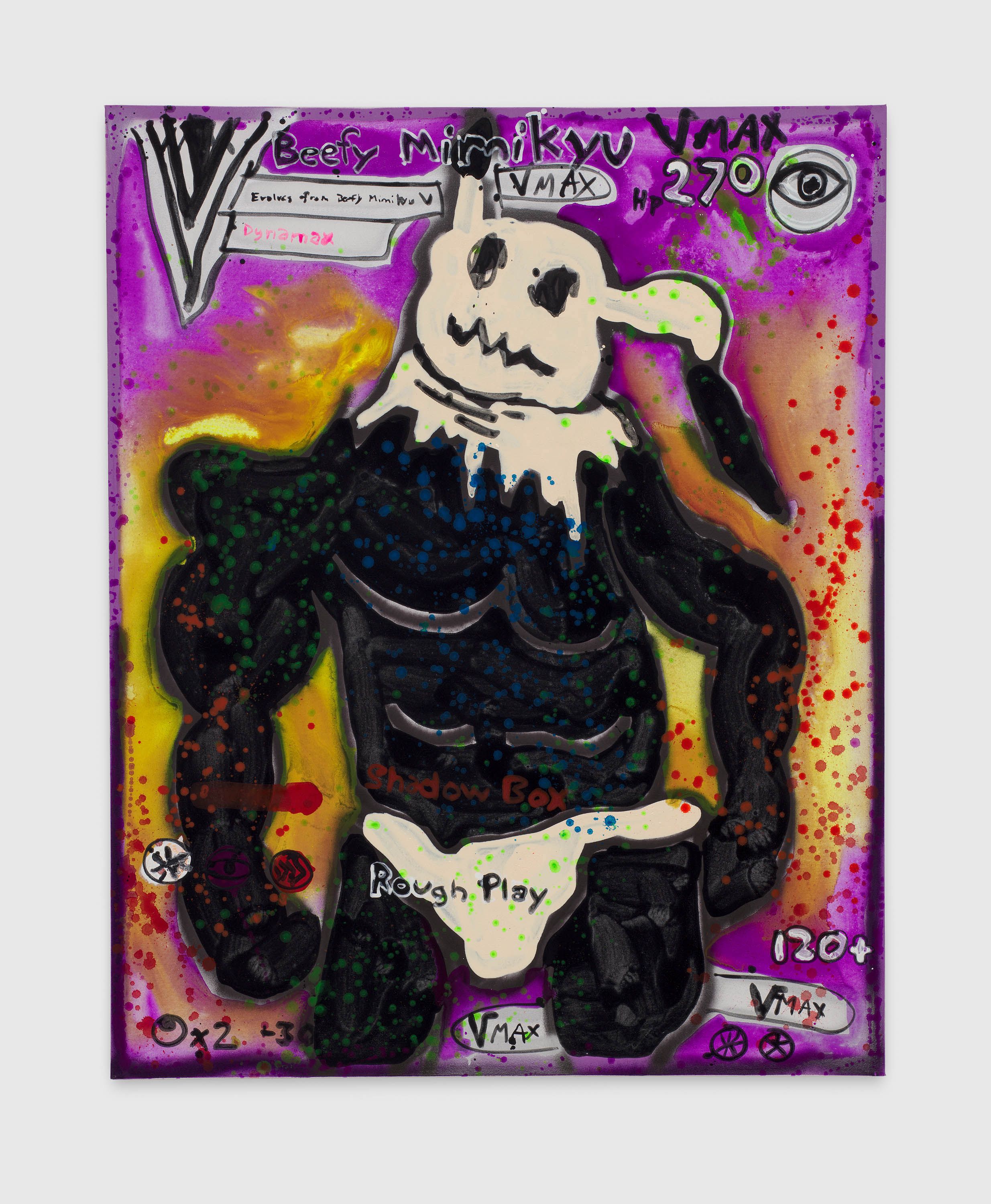 A painting by Katherine Bernhardt, titled Beefy Mimikyu, dated 2023.