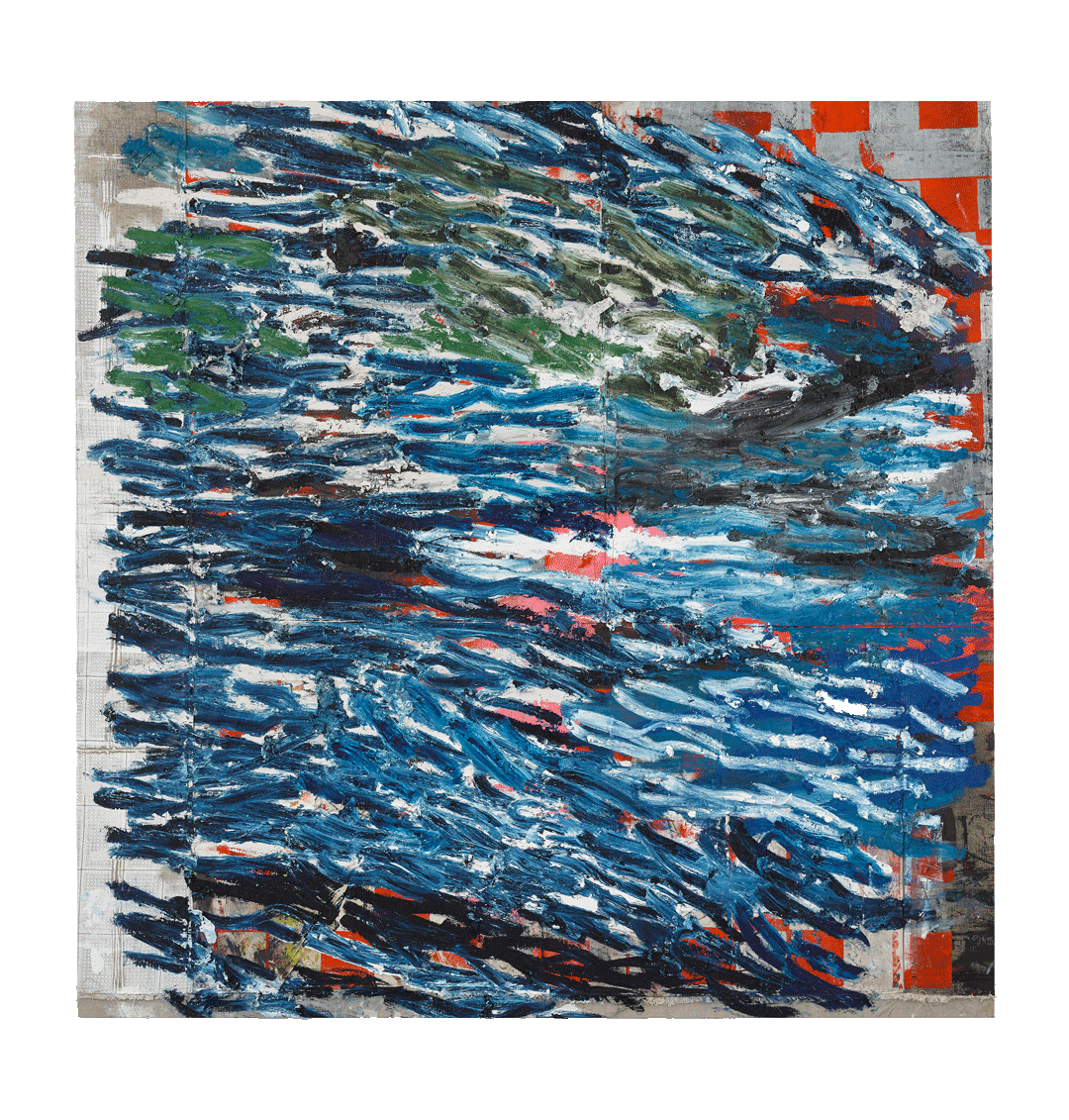 A painting by Oscar Murillo, titled (untitled) surge, dated 2017-2019.