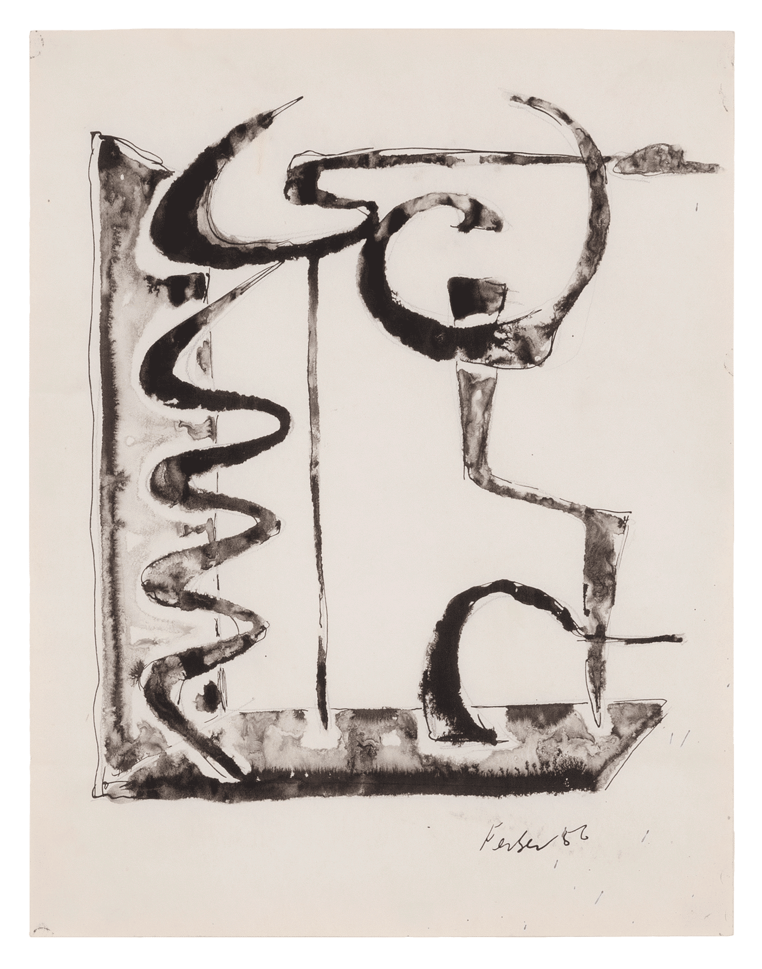 An untitled drawing by Herbert Ferber, dated 1956.