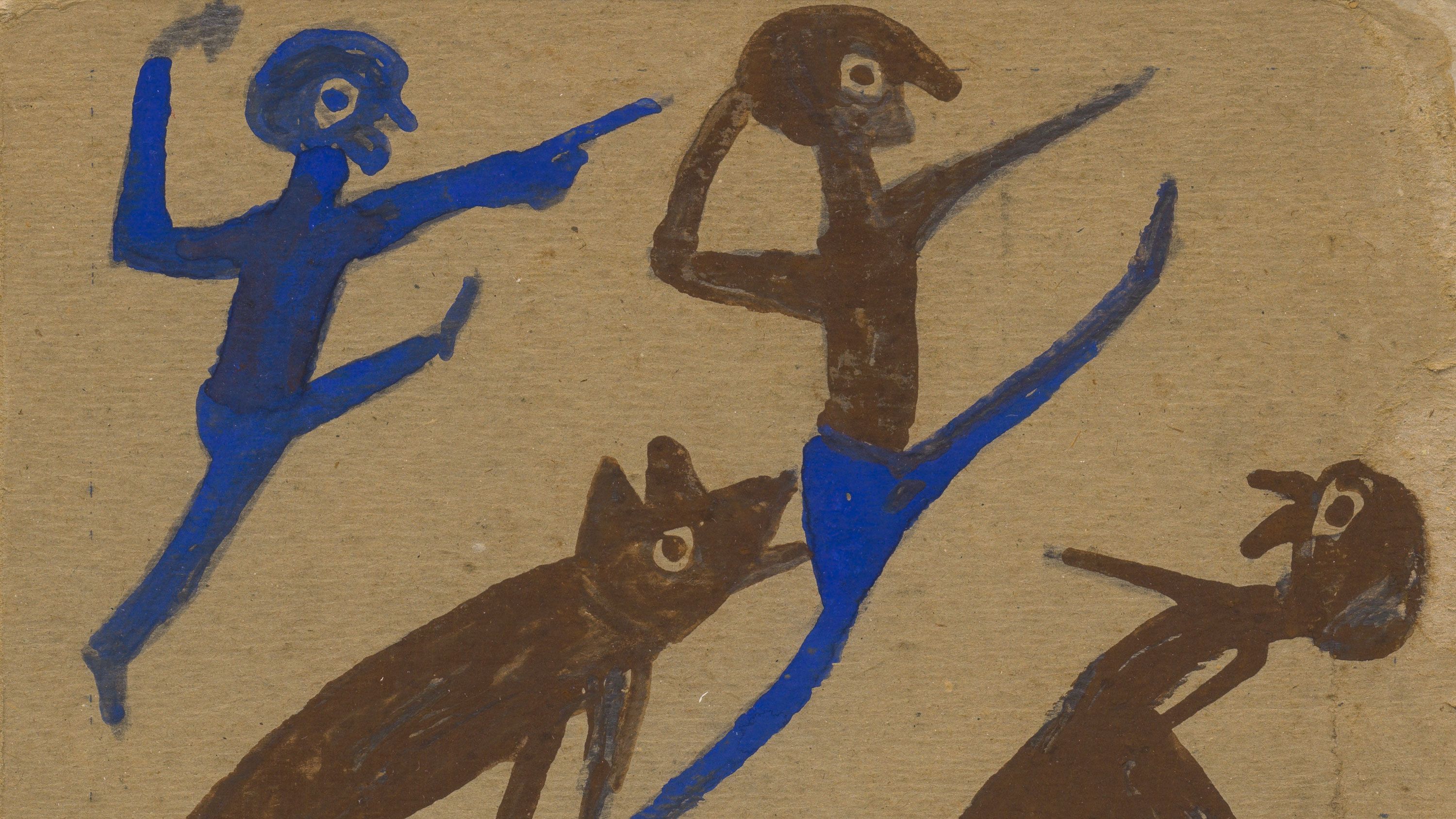 An artwork by Bill Traylor, People, titled Dog Biting Man, dated 1939-1942