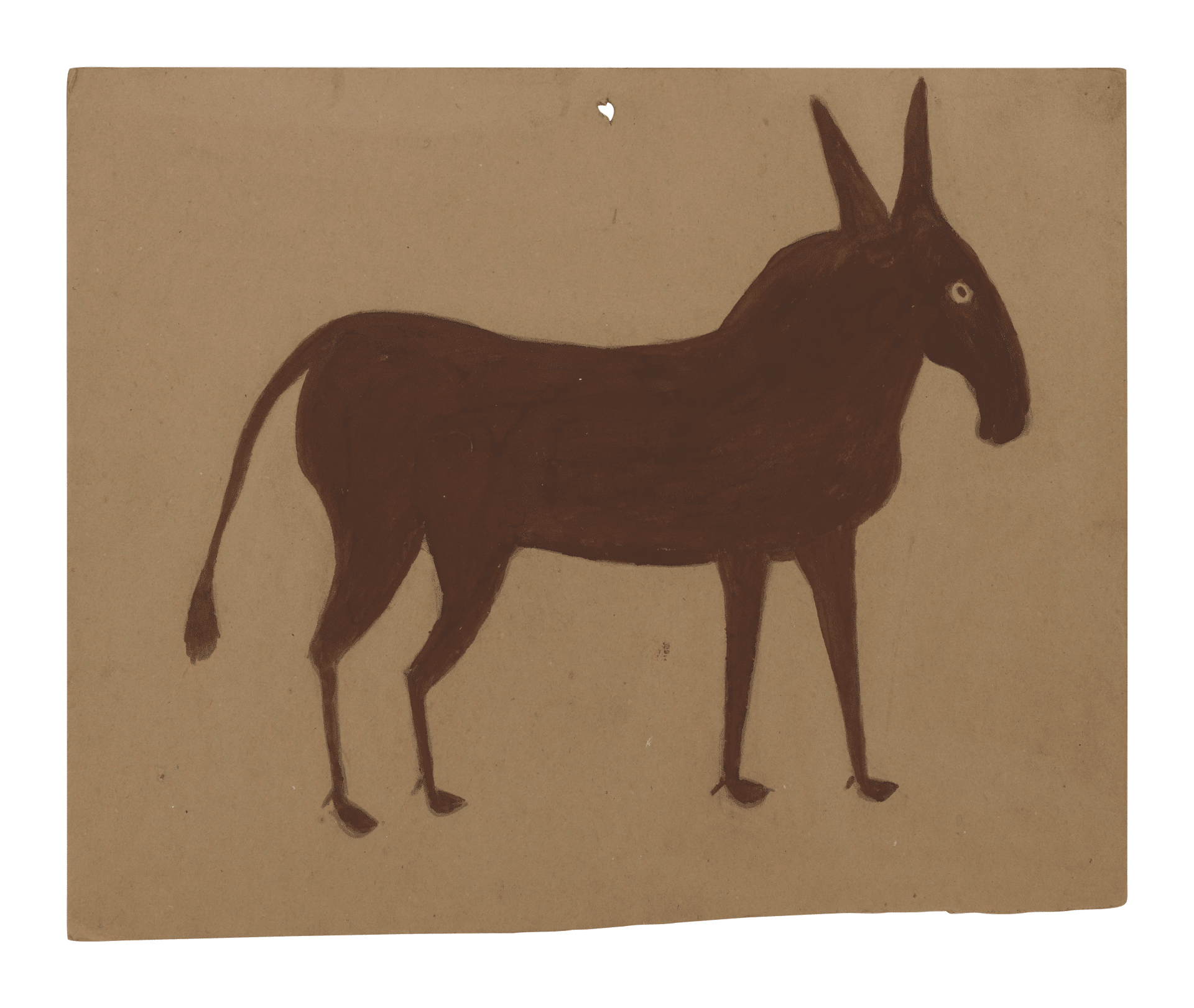 A mixed media work on cardboard by Bill Traylor, titled Brown Mule, 1939 to 1942.