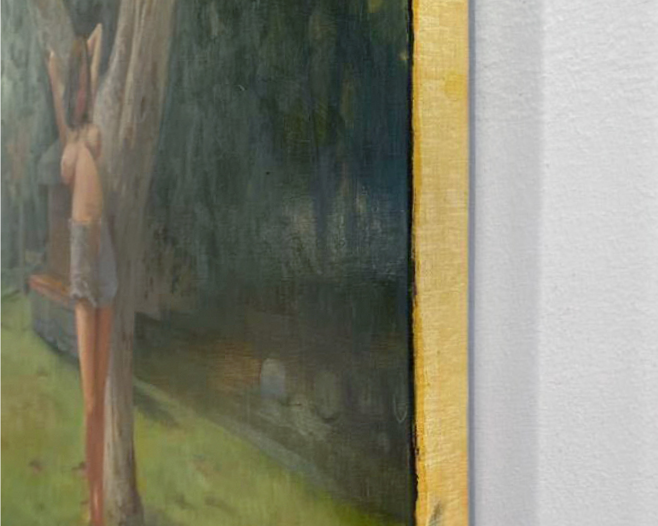 A side view of a painting by Lisa Yuskavage, titled Naked Neighbor, dated 2020