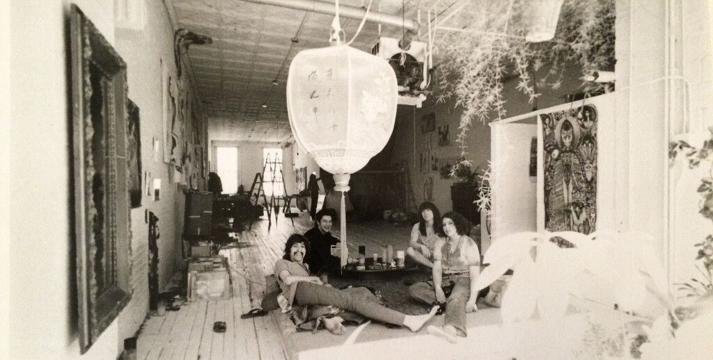 A photo of ching Ho Cheng and friends in The Chelsea Hotel, New York, in the 1970s.
