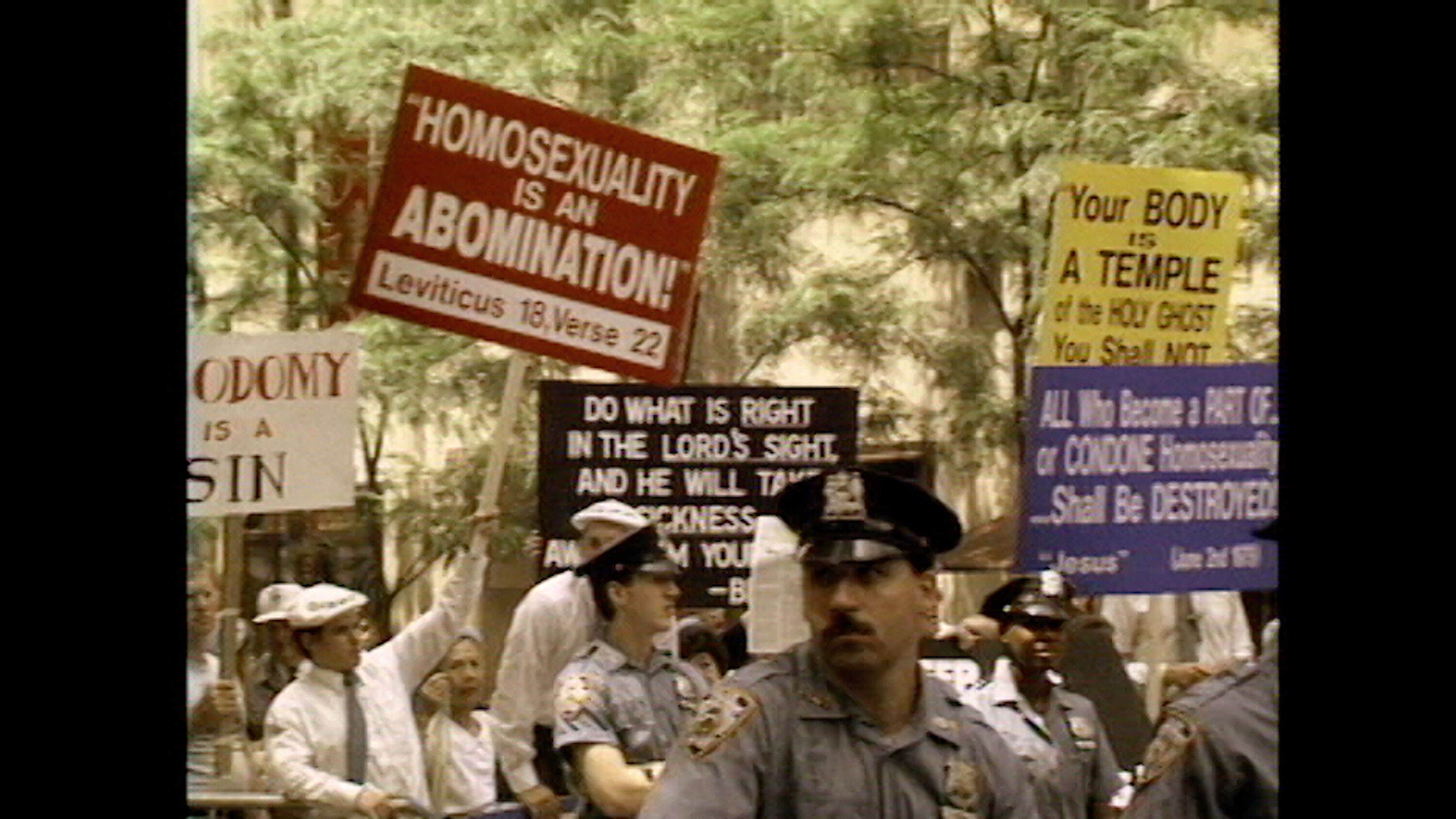 A production still from a film by Marlon Riggs, titled Tongues Untied, made in 1989.