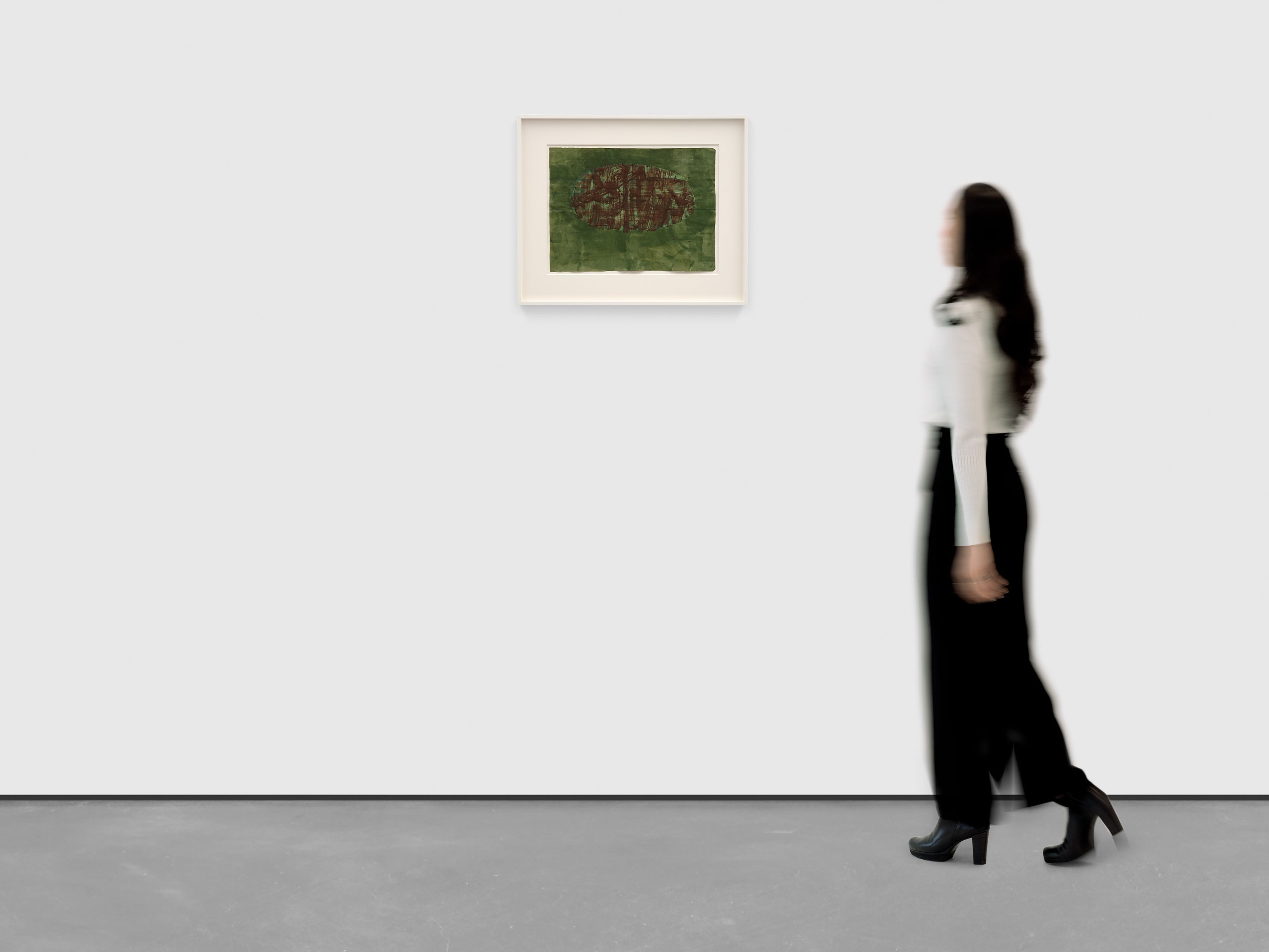 A work on paper by Suzan Frecon, titled terre vertes haematite composition, dated 2025.