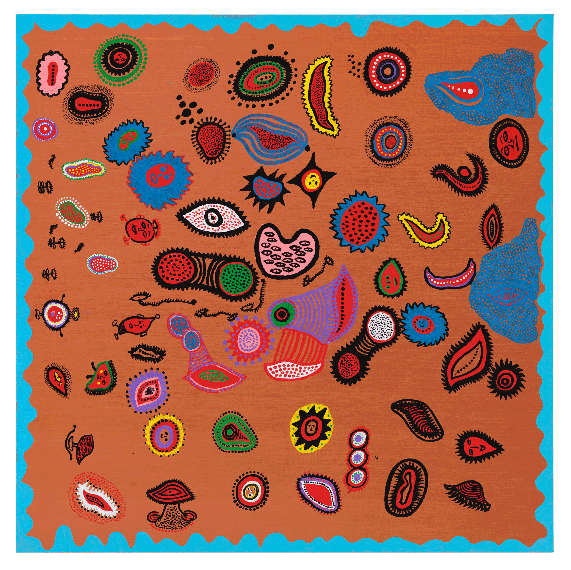A painting by Yayoi Kusama, titled Days of Birth, dated 2016.