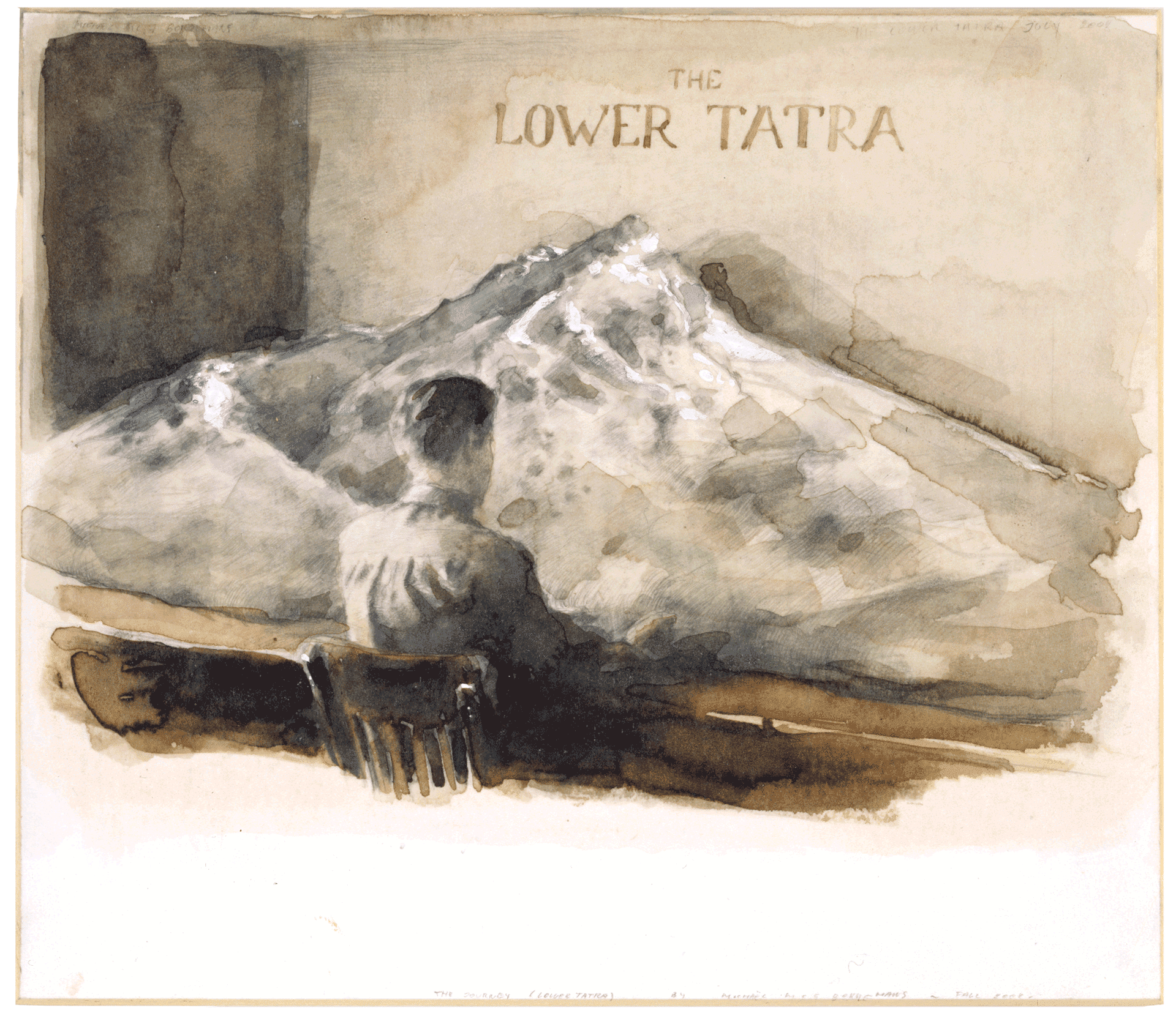 A watercolor by Michael Borremans, titled The Journey (Lower Tatra), dated 2002.