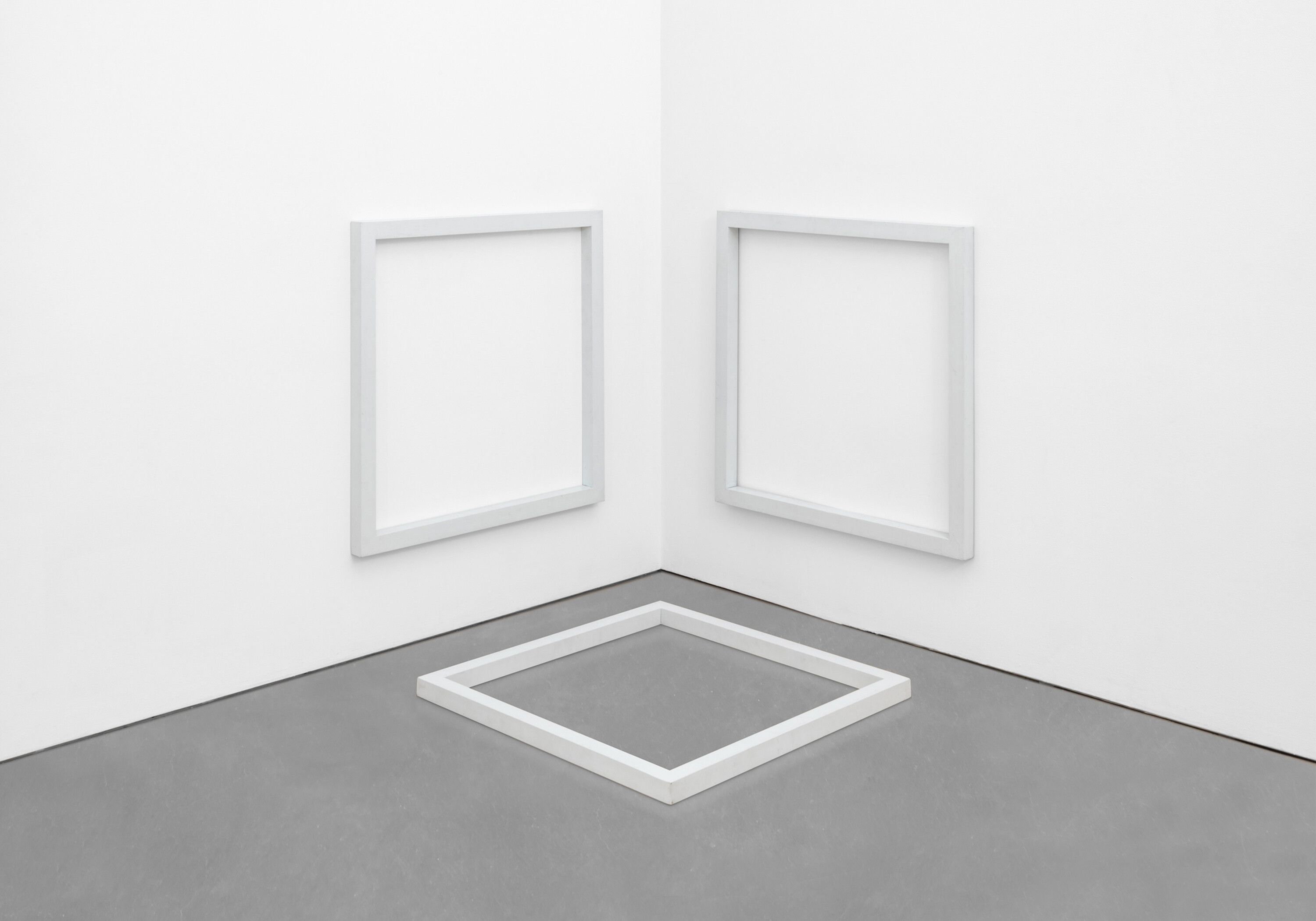 A sculpture by Sol LeWitt, titled Wall/Floor Piece ("Three Squares"), dated 1966.