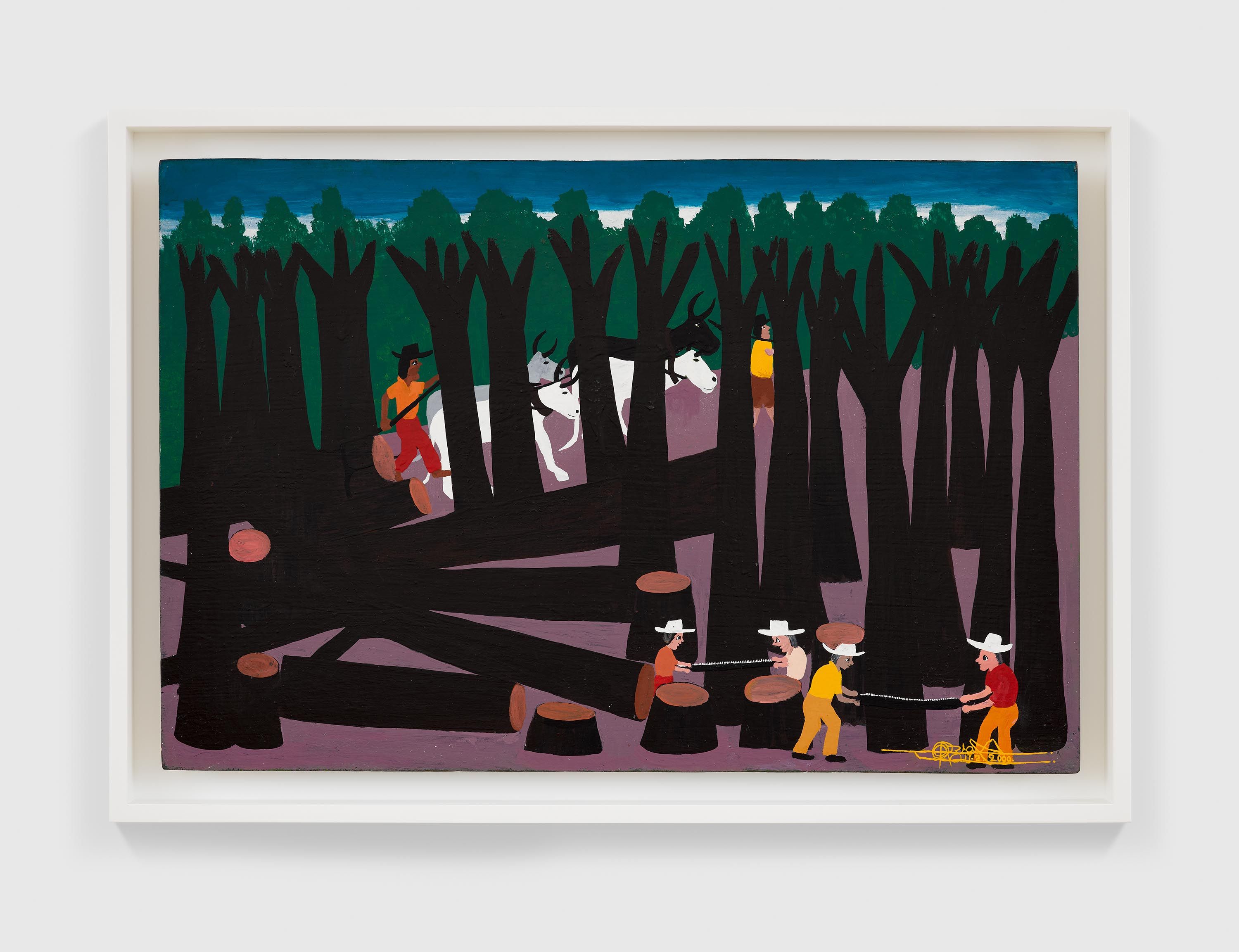 A painting by Odoteres Ricardo de Ozias, titled Os Lenhadores, dated 2000.