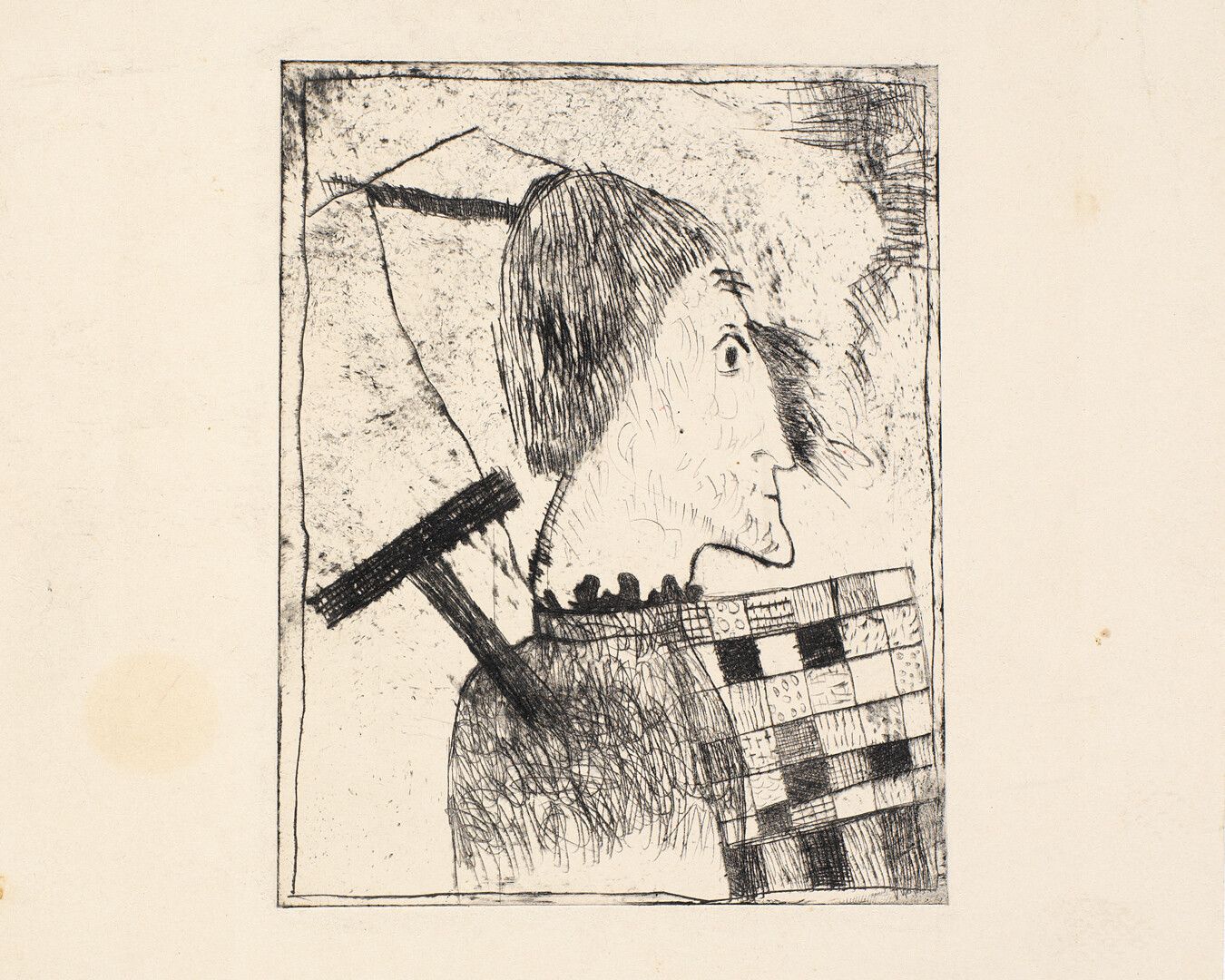 A drawing by Marcel Breuer, titled Josef Albers with his painting, dated 1921–22.