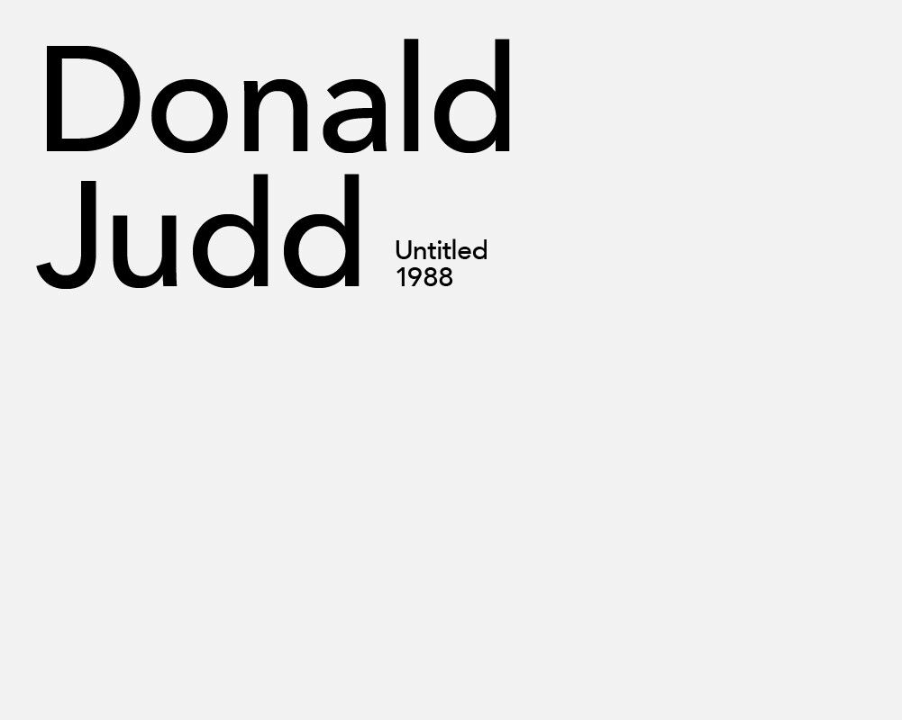 A graphic title card for artist Donald Judd