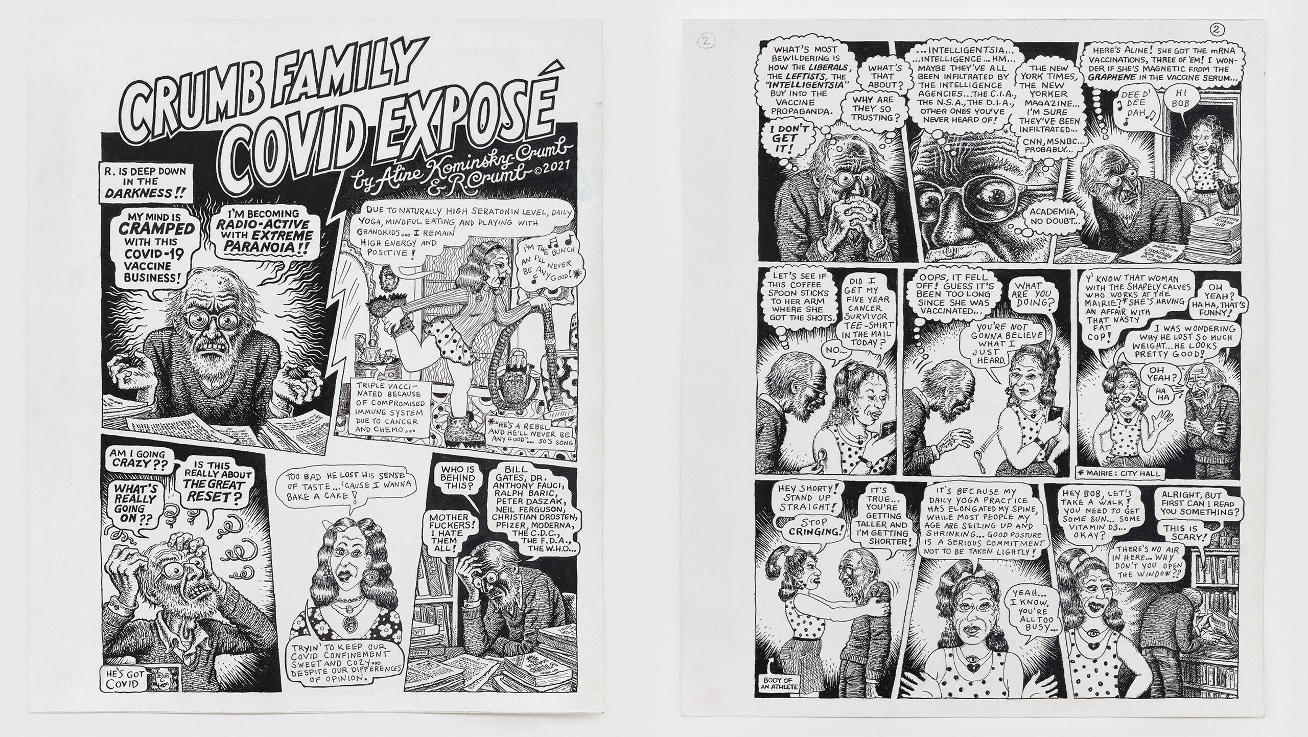 Details from Crumb Family Covid Exposé by Aline Kominsky-Crumb and R. Crumb dated 2021