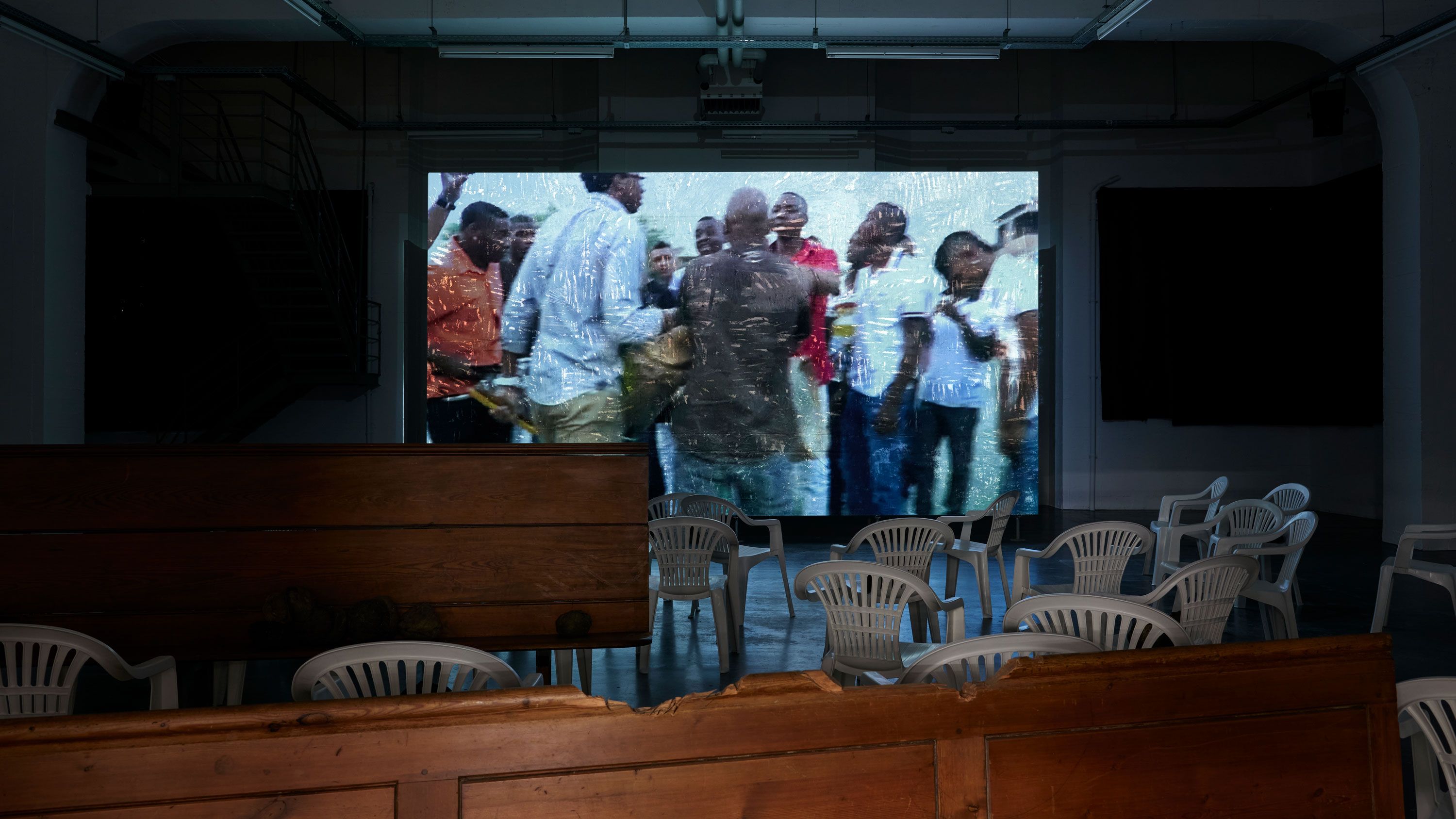Installation view, Oscar Murillo: Masses, WIELS Contemporary Art Centre, Brussels.