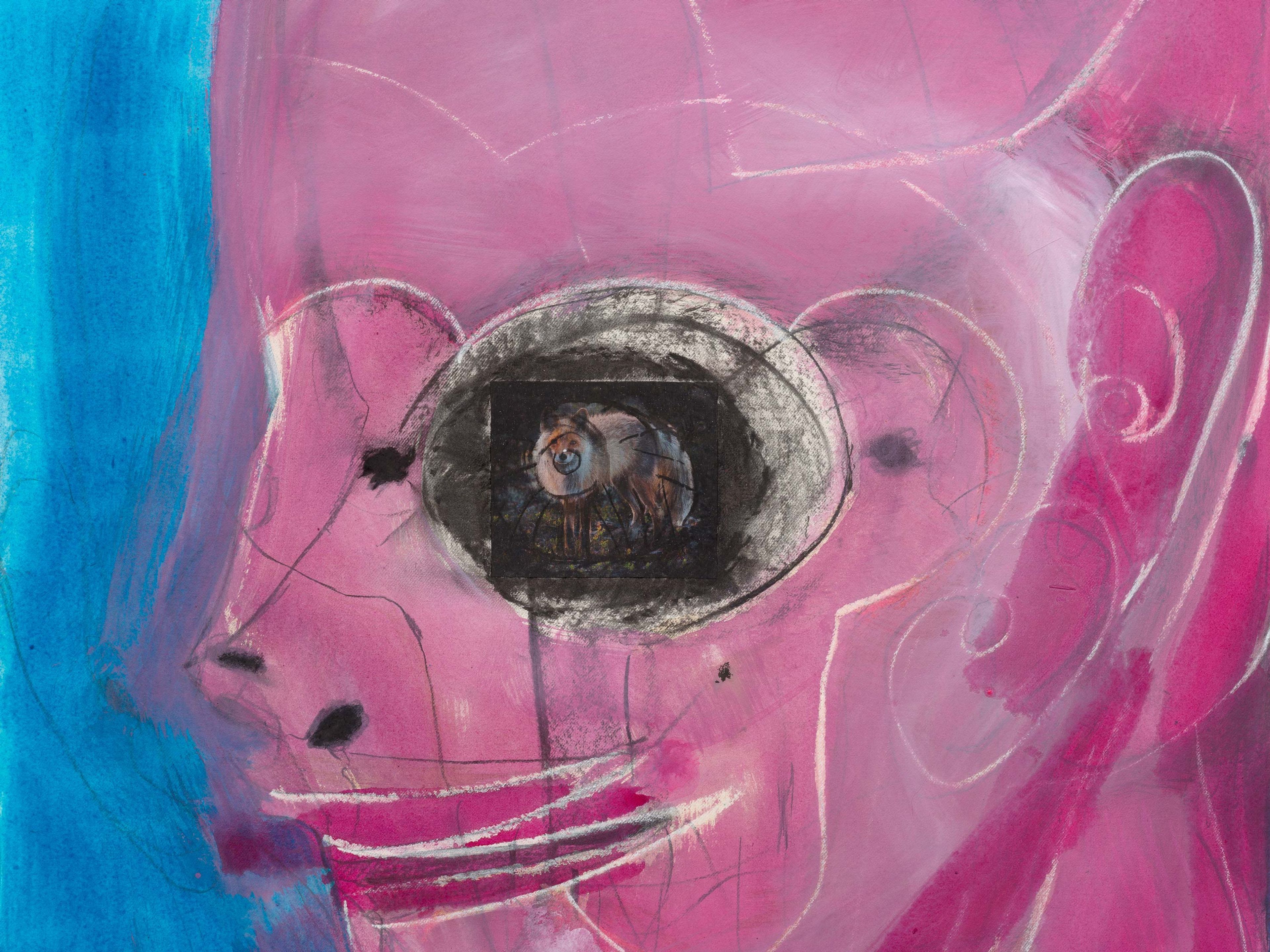 A detail from an untitled work on paper by Huma Bhabha, dated 2025.