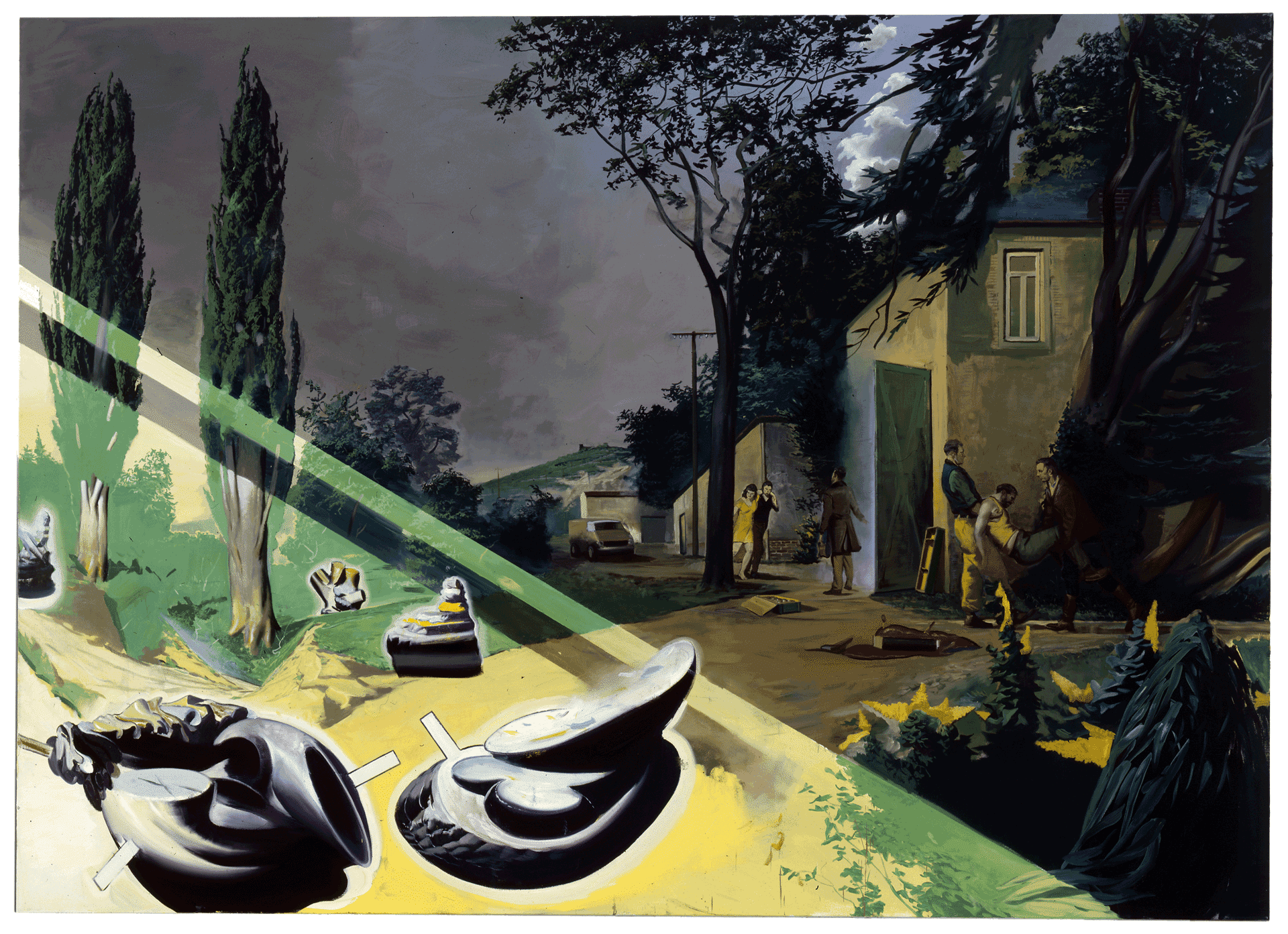 A painting by Neo Rauch, titled Der Garten des Bildhauers, dated 2008.