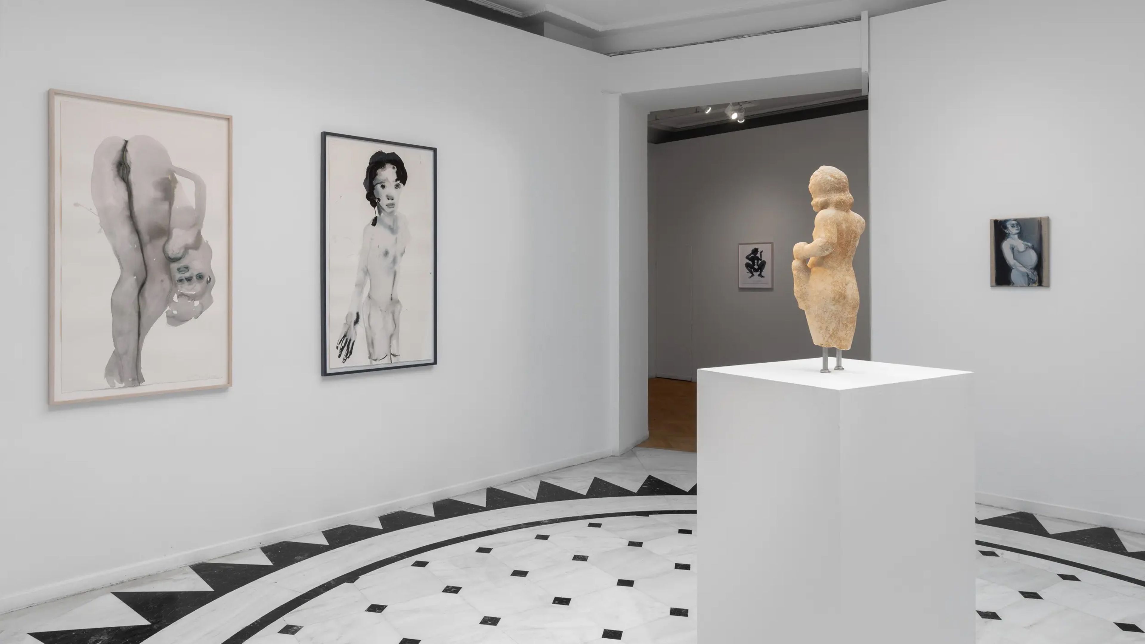 Installation view of the exhibition Marlene Dumas: Cycladic Blues at the Museum of Cycladic Art in Athens, Greece, dated 2025.