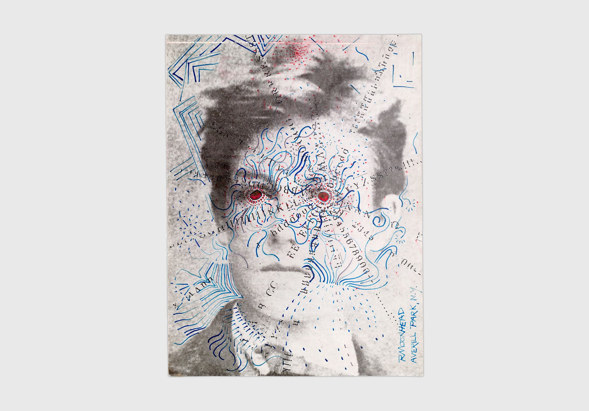 Mixed media mail art on paper, titled Untitled (Rimbaud), circa 1971.