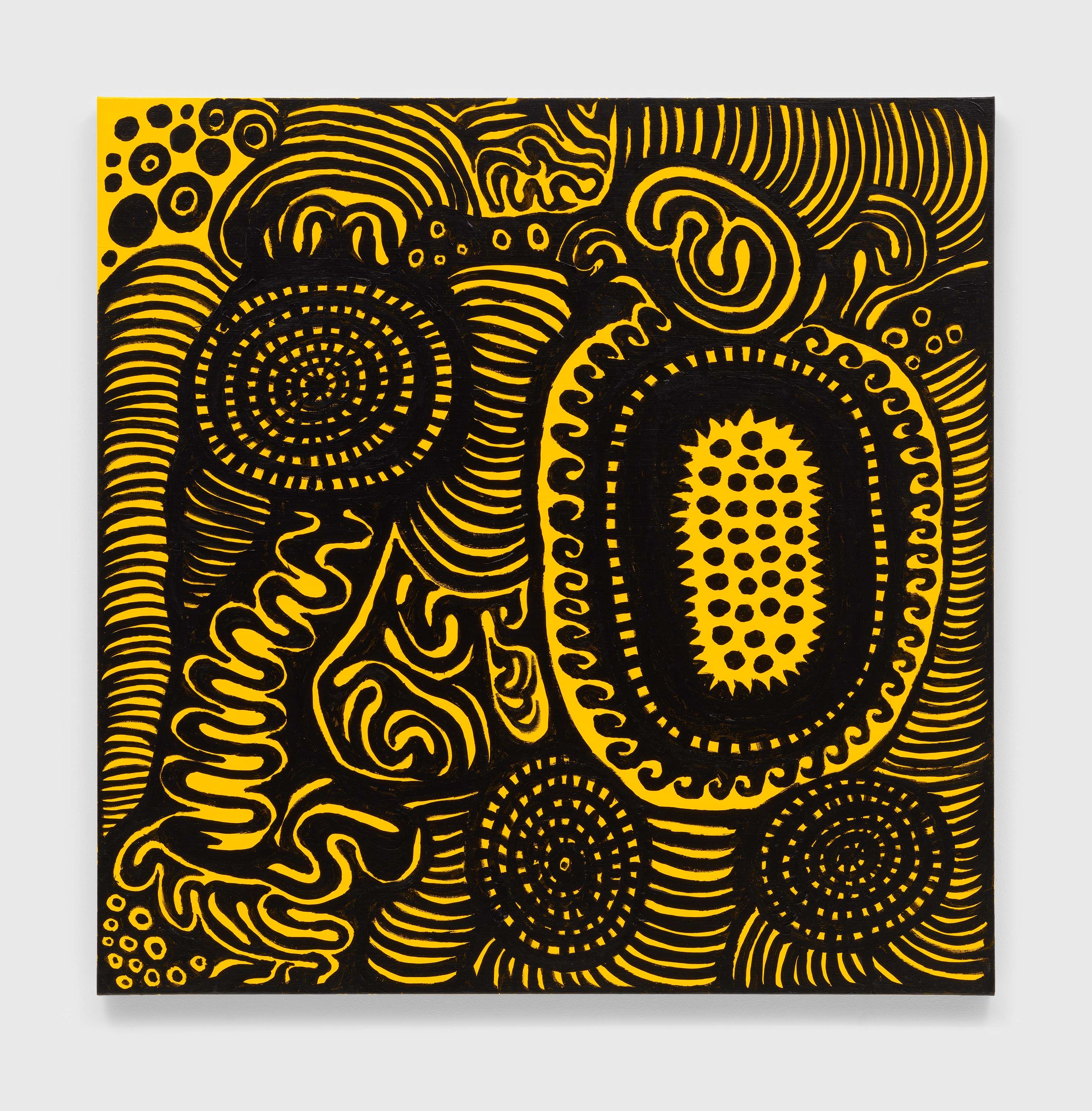 A painting by Yayoi Kusama, titled TO THE BEAUTY OF LIVING, dated 2020.