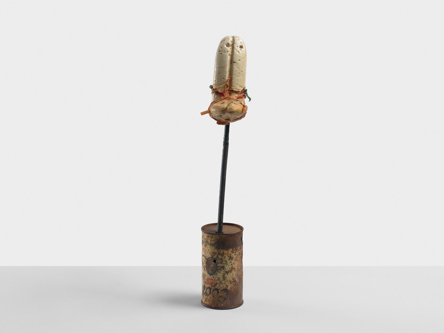 A mixed media sculpture by Al Taylor, titled Bondage Duck #3, dated 1998.