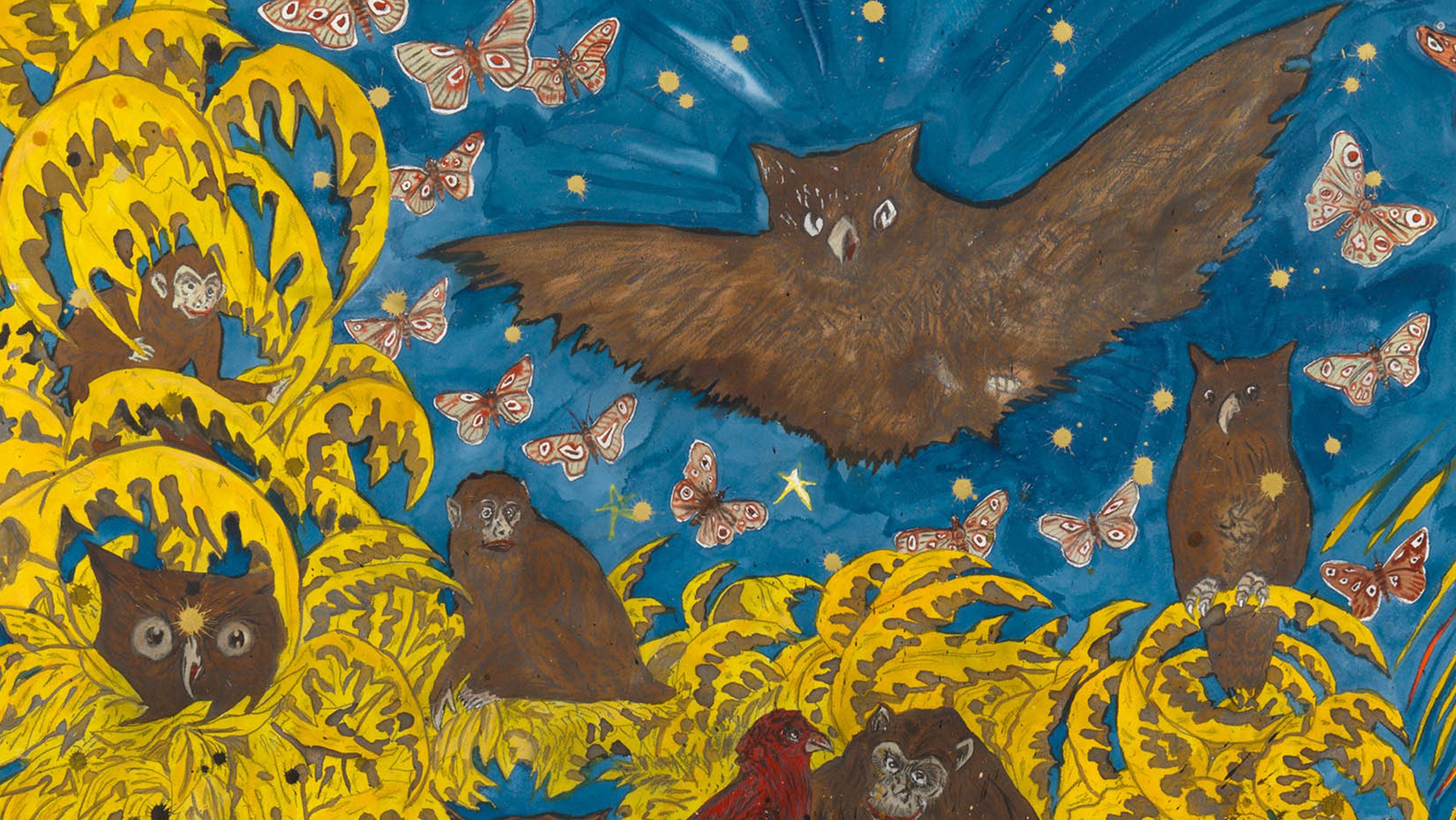 Detail of Marcel Dzama, We dance like the fire on the bones of the liars and let truth rise from the ash (or Moon dance), 2021