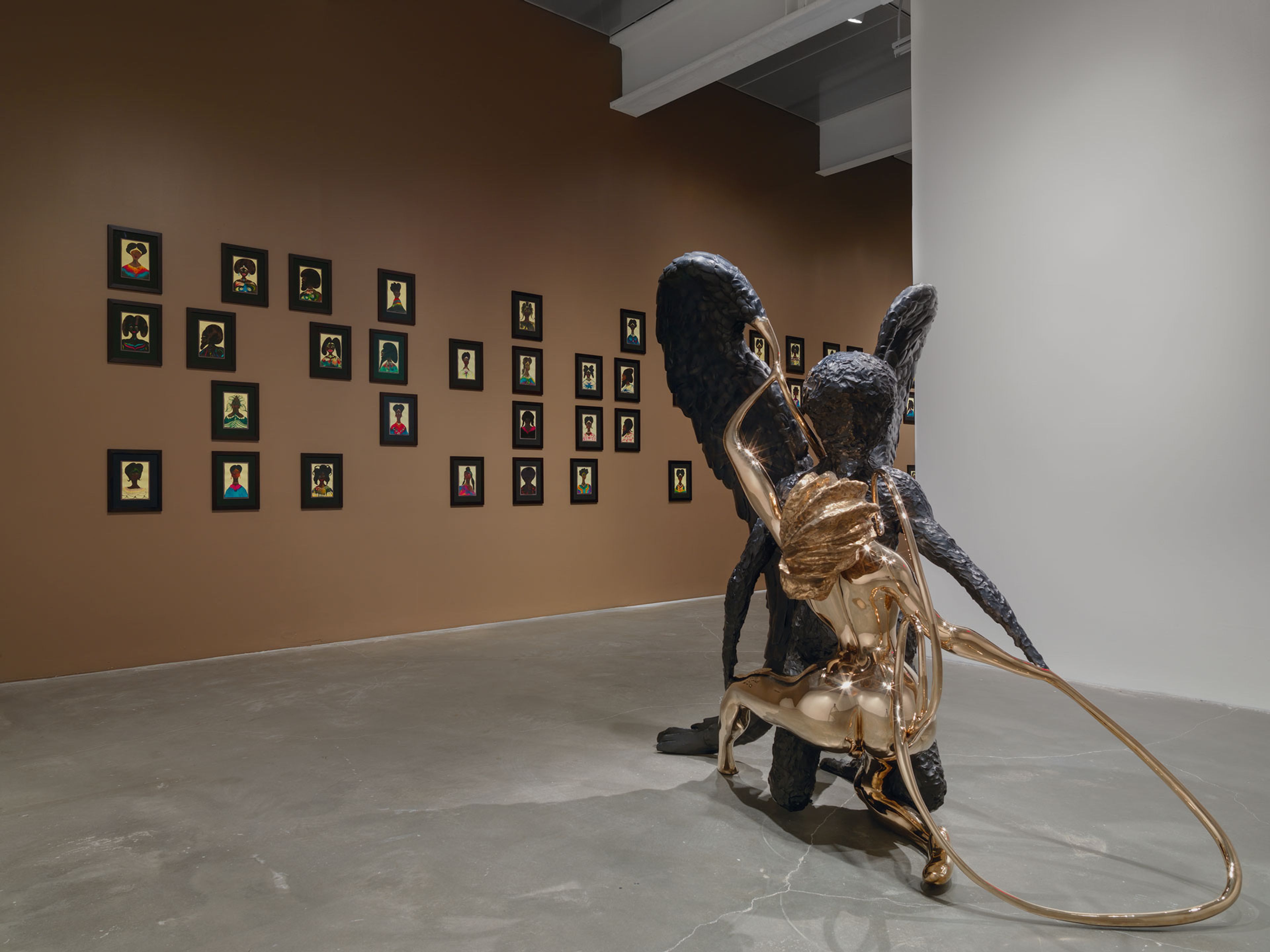 Installation view of the exhibition, Chris Ofili: Night and Day, at the New Museum in New York, dated 2014.