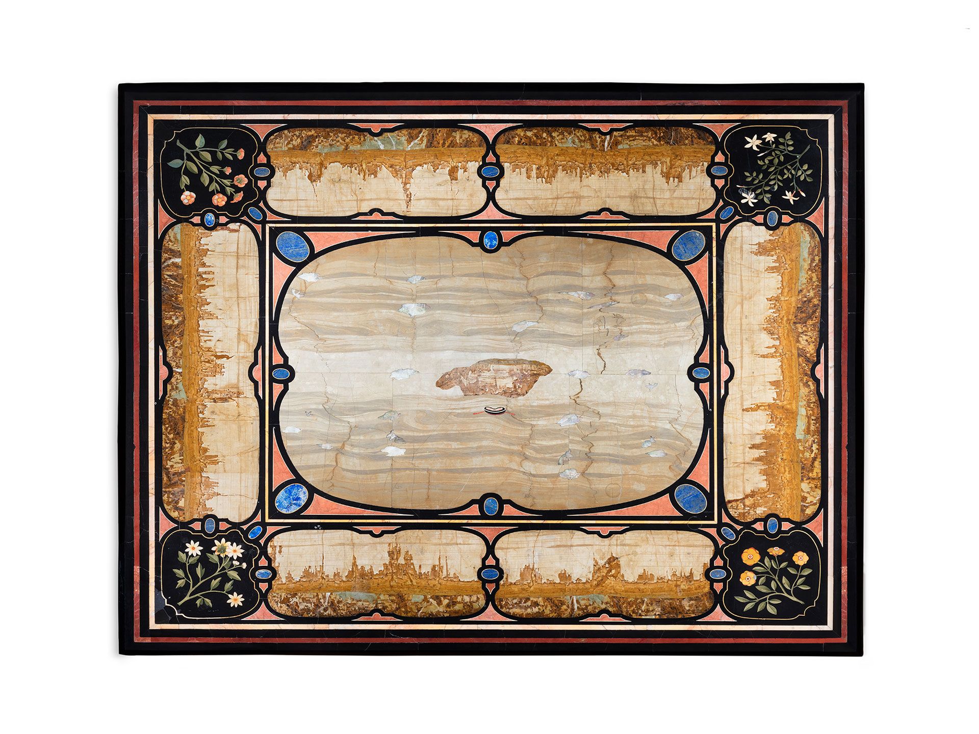 A sculpture from the Grand-Ducal workshops in Florence, titled Pietra dura and Paesine table top, circa 1625.