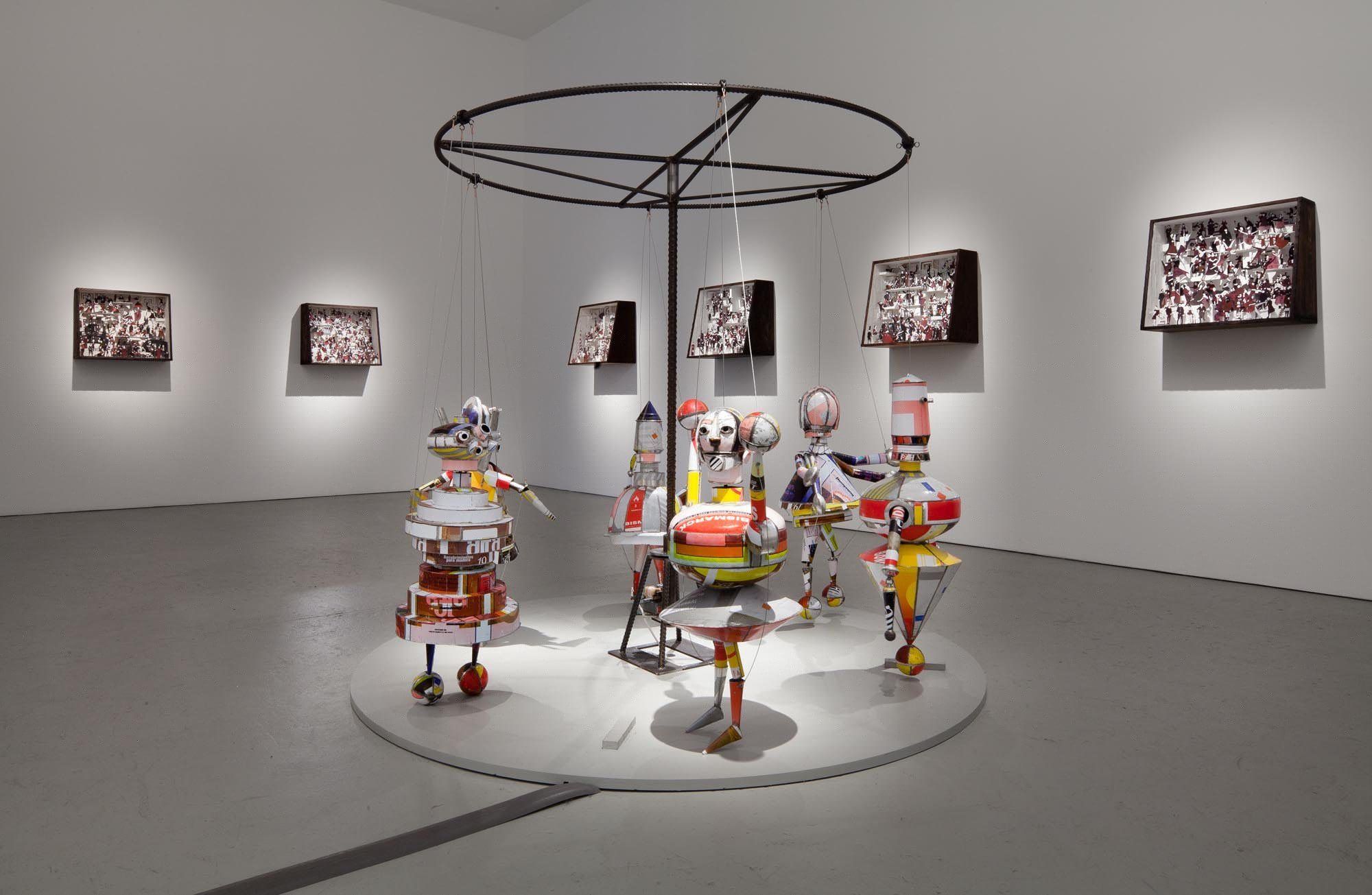 Installation view of the exhibition Marcel Dzama: Behind Every Curtain, at David Zwirner in New York, dated 2011.