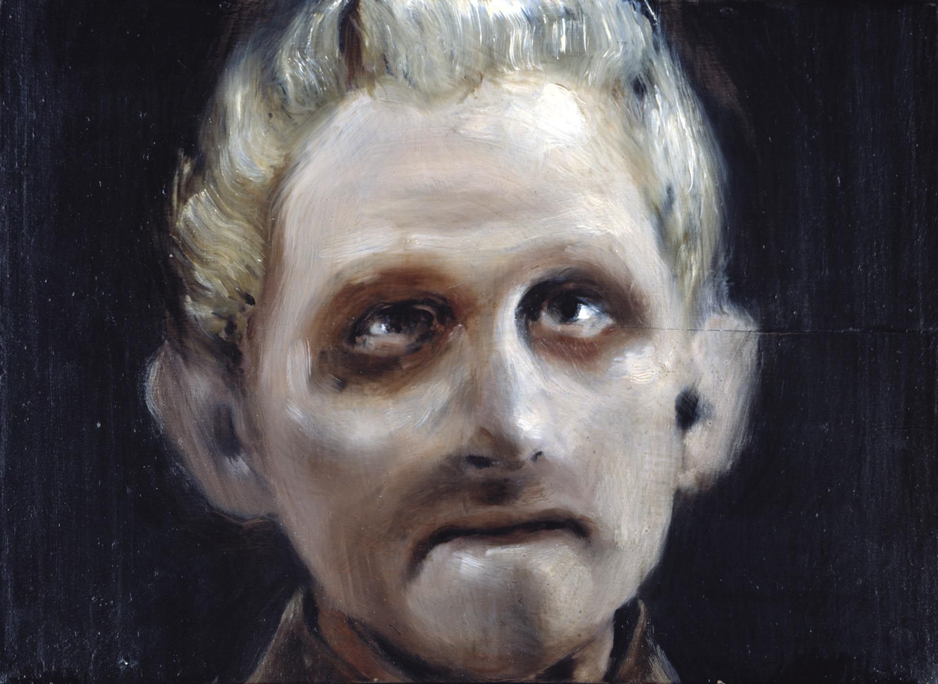 A painting by Michael Borremans, titled Tempted, dated 2002.