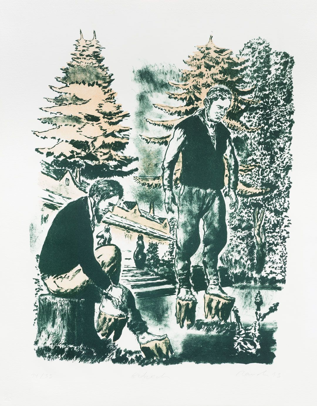 A print by Neo Rauch titled, Erdreich, dated 2013