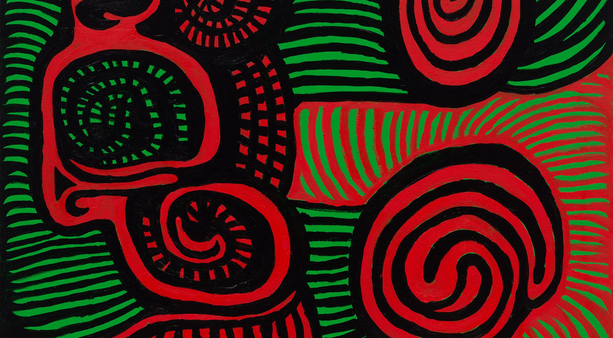 A detail from a painting by Yayoi Kusama, titled AT A TURNING POINT IN LIFE I PONDERED HOW TO LIVE, dated 2020.