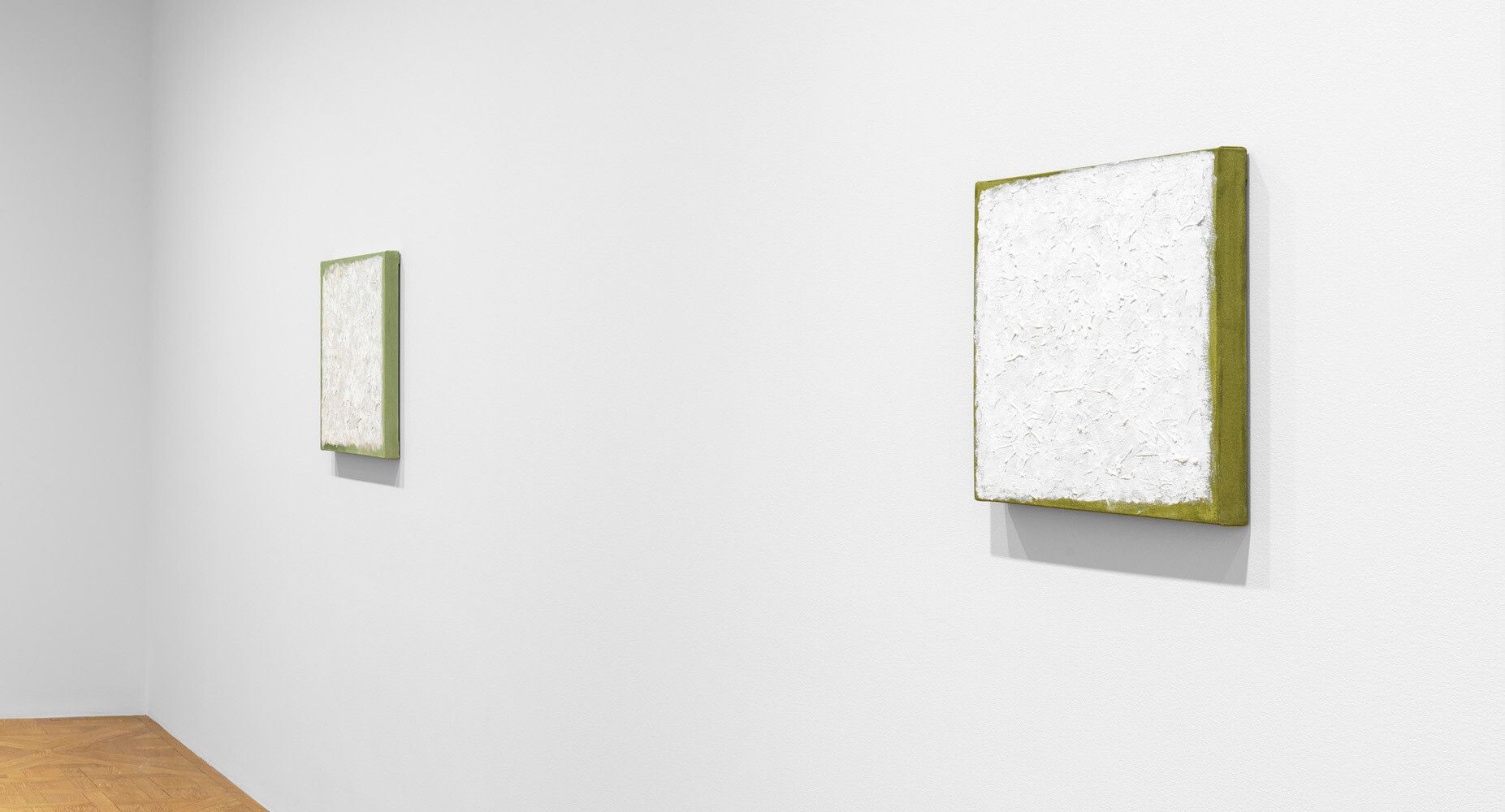 An installation view of an exhibition titled, Robert Ryman: The Last Paintings, at David Zwirner, New York, in 2022.