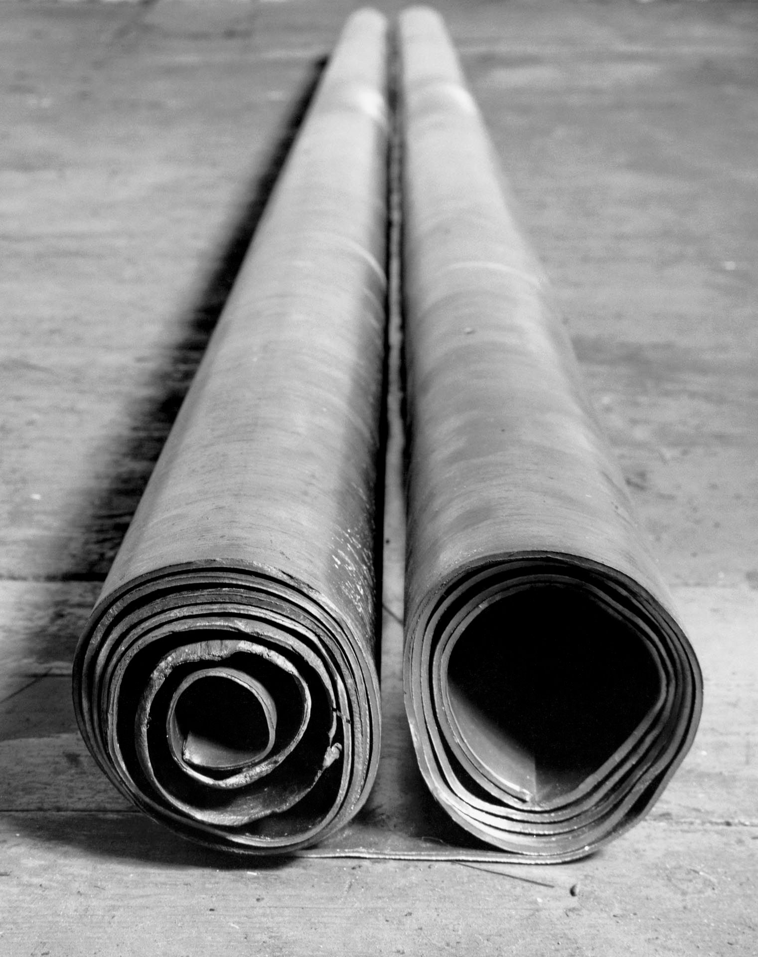 A lead sculpture by Richard Serra, titled Double Roll, dated 1968.