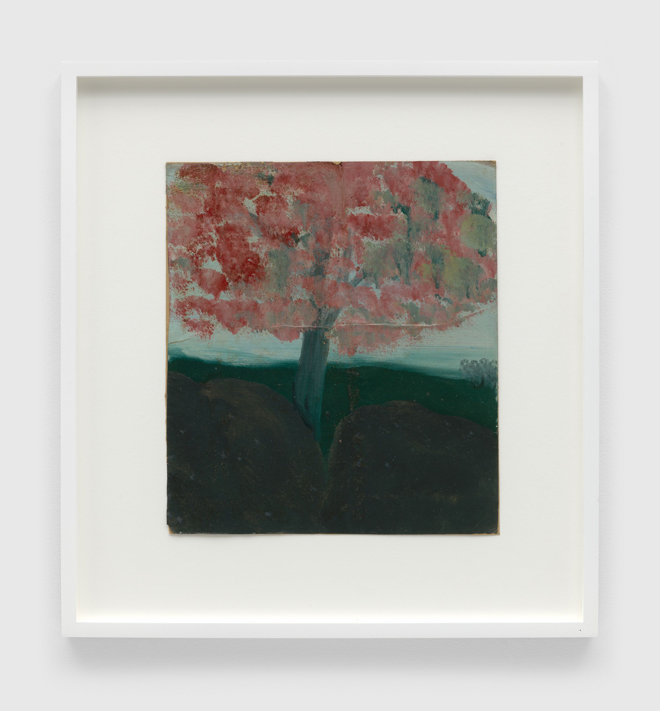 An oil on card artwork by Frank Walter, called Untitled (Pinkish-Red-And-Grey Tree), n.d.