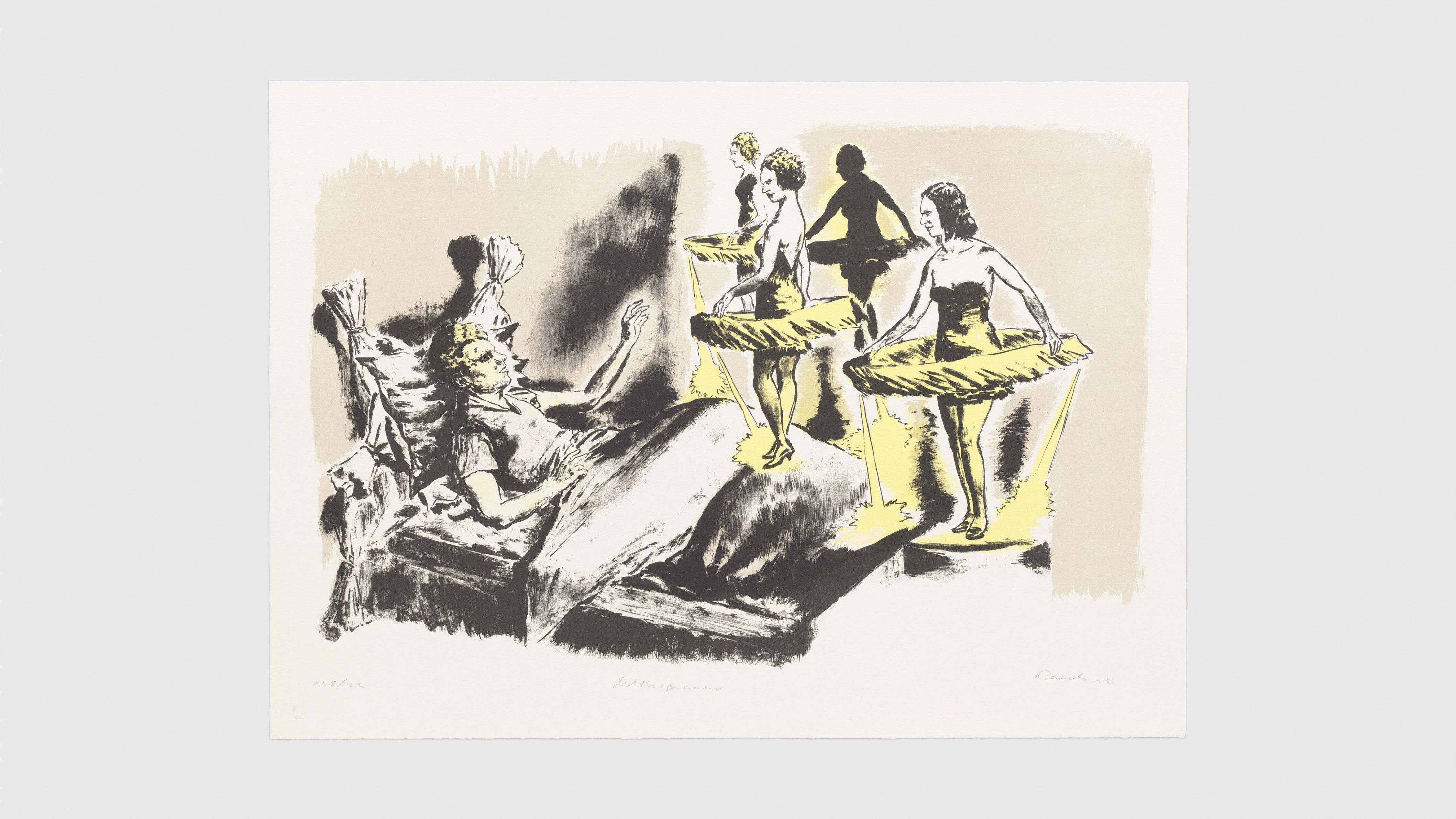 A three-color lithograph and chalk on Hahnemühle Lanaroyal paper by Neo Rauch, titled, Lichtbringerinnen, dated 2012.