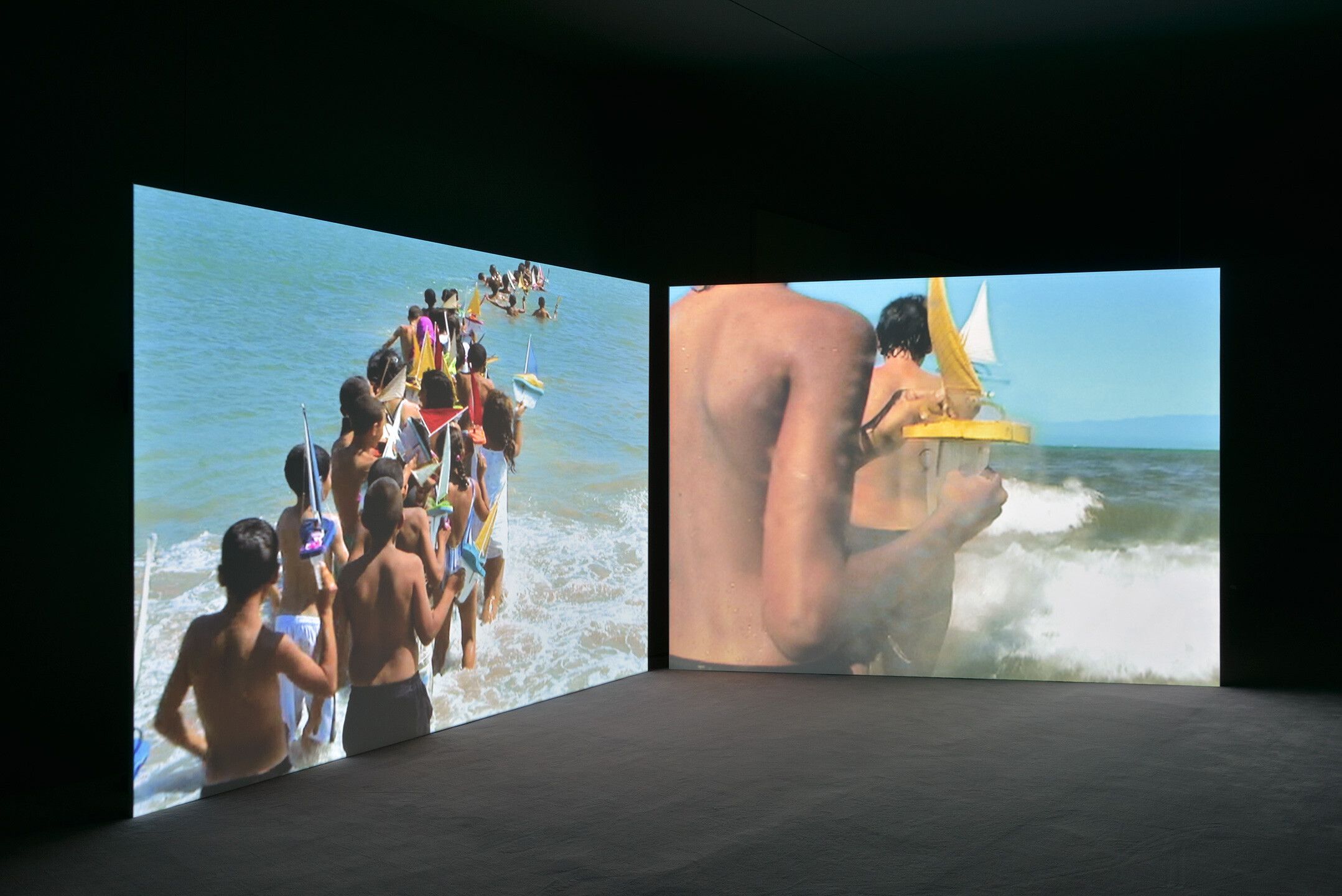 A video by Francis Alÿs in collaboration with Rafael Ortega, Julien Devaux, Felix Blume, Ivan Boccara, Abbas Benheim, Fundaciéon Montenmedio Arte, and children of Tangier and Tarifa, titled Don't Cross the Bridge Before You Get to the River (Strait of Gibraltar, Morocco-Spain), dated 2008.