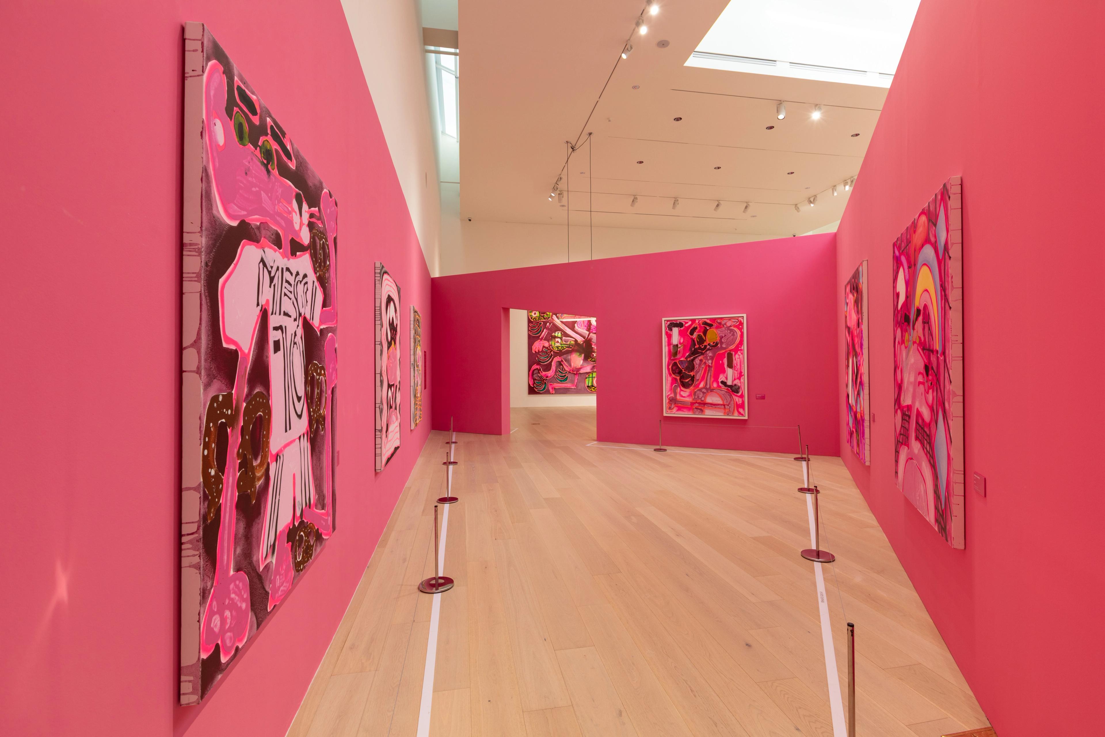 Installation view of the exhibition Inside the Studio: Katherine Bernhardt's Universe, at Gangneung Art Museum located in Sorol, Korea, dated 2025-2026.